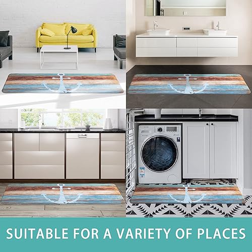Miniatura 7 de Alfombras de baño, alfombra de cocina antideslizante, suave, absorbente, con ancla náutica, franela para baño, cocina y pasillo, 24 x 71 pulgadas,