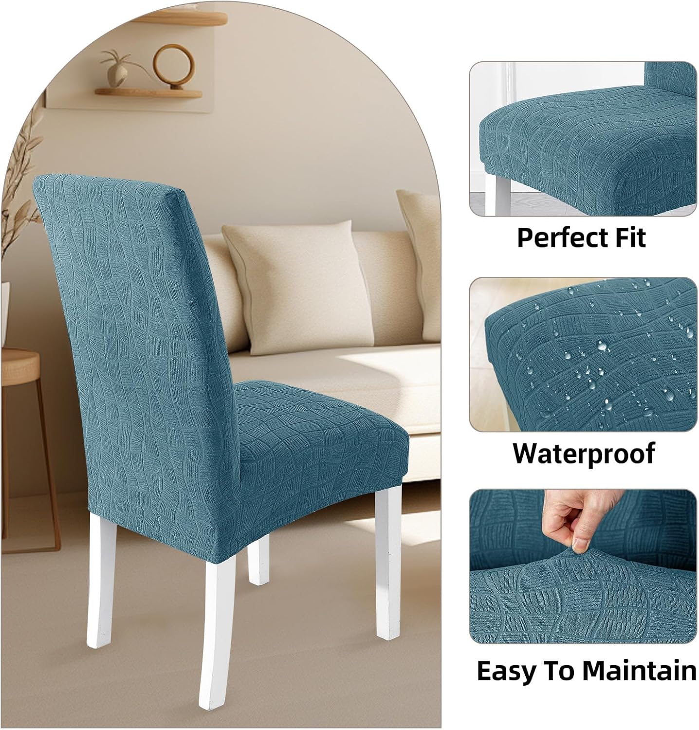 SYSLOON 100% Waterproof Chair Covers for Dining Chairs, Stretch Chair Covers Set of 4, Parson Chair Slipcovers Removable Washable Kitchen Chairs Seat Covers,Peacock Blue