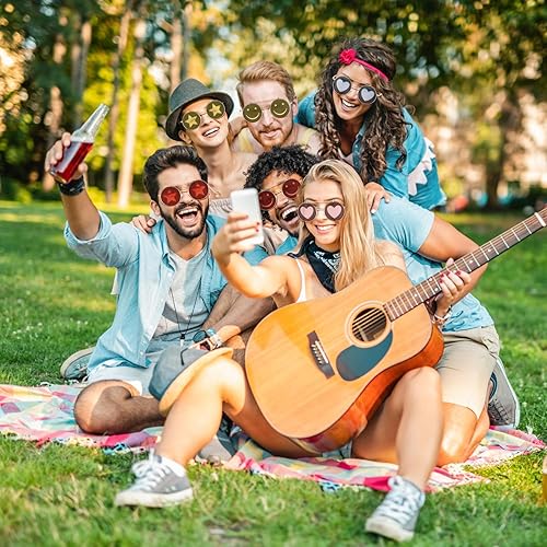 Miniatura 7 de ARTUFABU Divertidas gafas de sol hippie Gafas de sol redondas hippie retro, accesorios hippie, lentes de sol en forma de círculo, gafas de sol