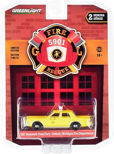 1982 Plymouth Gran Fury Yellow Detroit Fire Department Batallion Chief #1" (Michigan) Fire & Rescue 1/64 Modelo de auto fundido a troquel por