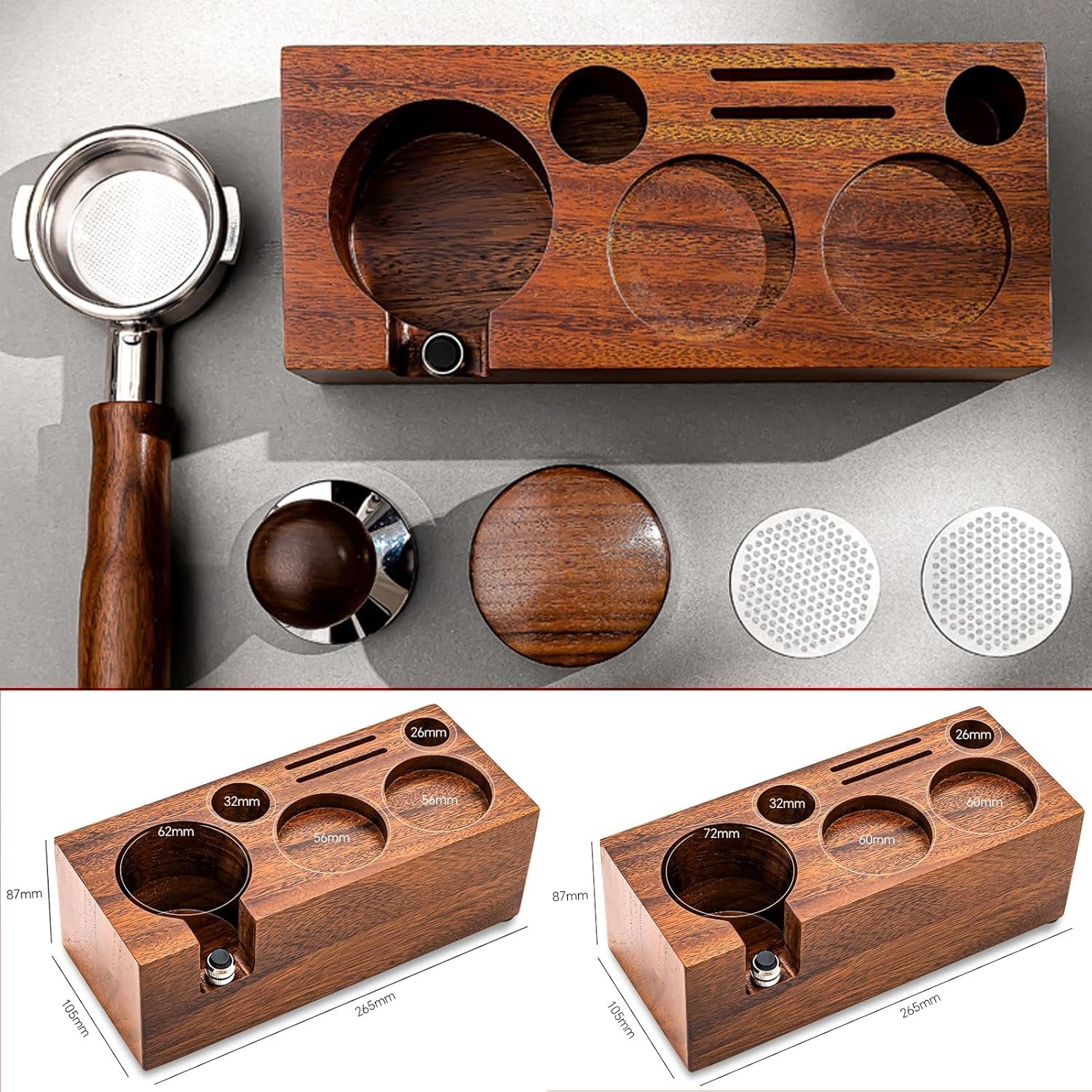 Pudełko Na Organizer Do Kawy Espresso, 51 Mm / 54 Mm / 58 Mm Espresso Tamping Station, Drewniana Stacja Espresso, Stacja Tamper Do Kawy, Regulowana Wysokość, 51/54mm