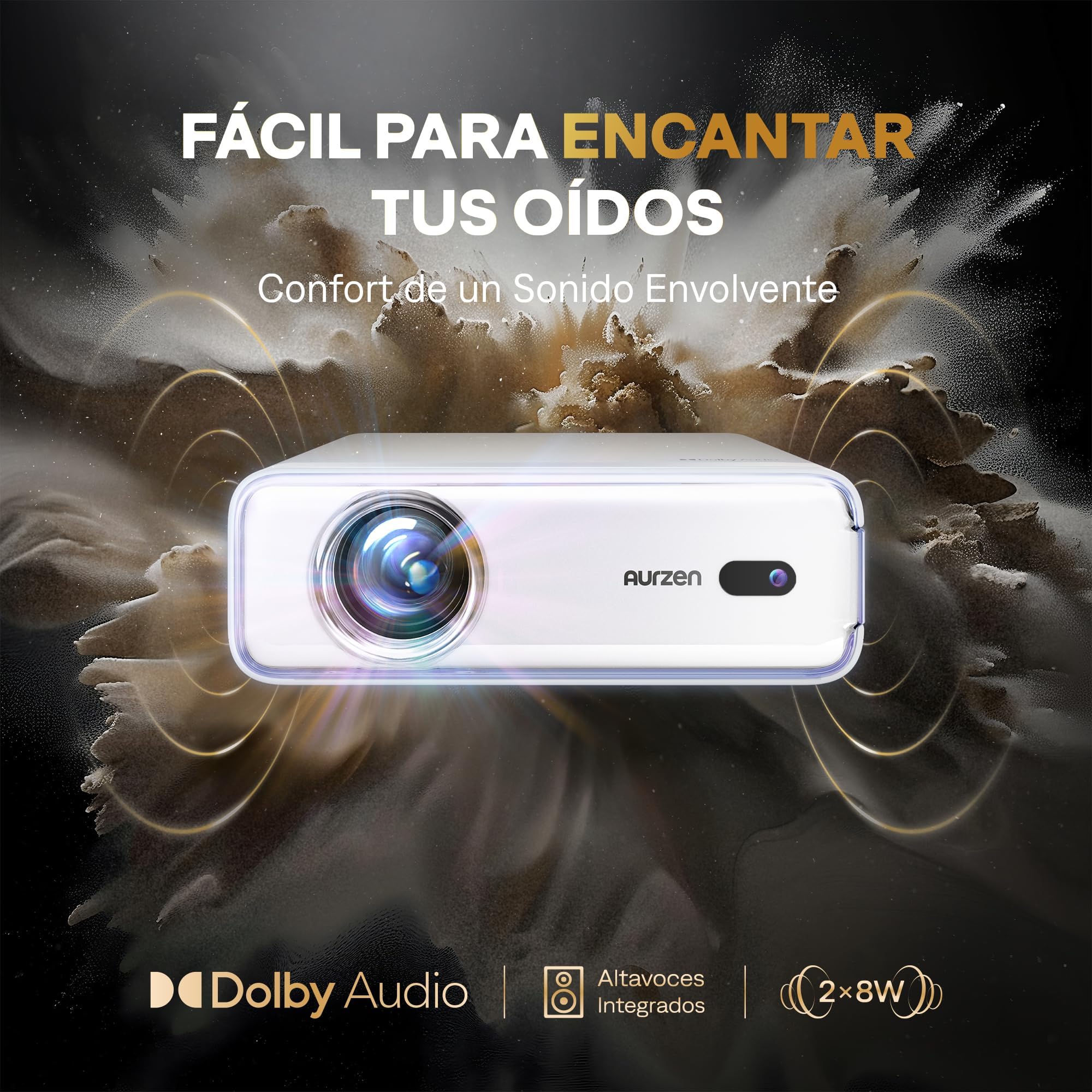 Proyector 4K Soporte【Oficial NetfIix/Auto Focus/Keystone/DoIby Audio】 AURZEN Eazze D1 Proyector Full HD 1080P Nativo, con Bluetooth y Wi-Fi, con una Aplicación Incorporada Youtube/Prime Video