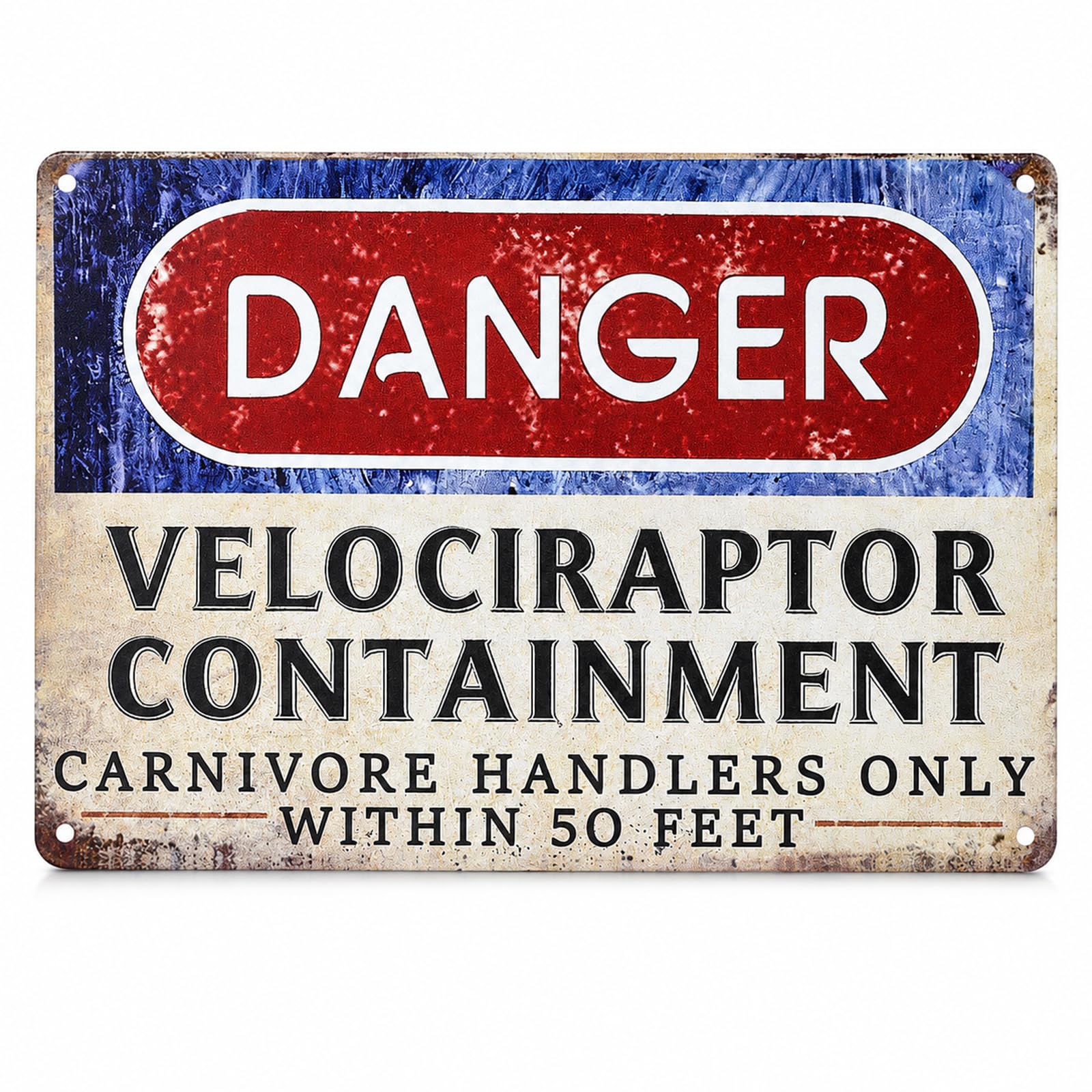 Velociraptor Containment Metal Signs, Danger Vintage Jurassic Park Warning Metal Tin Signs, Funny Dinosaur Wall Art Decor for Chicken Coop, Dog Kennel, Garden, Fence Door