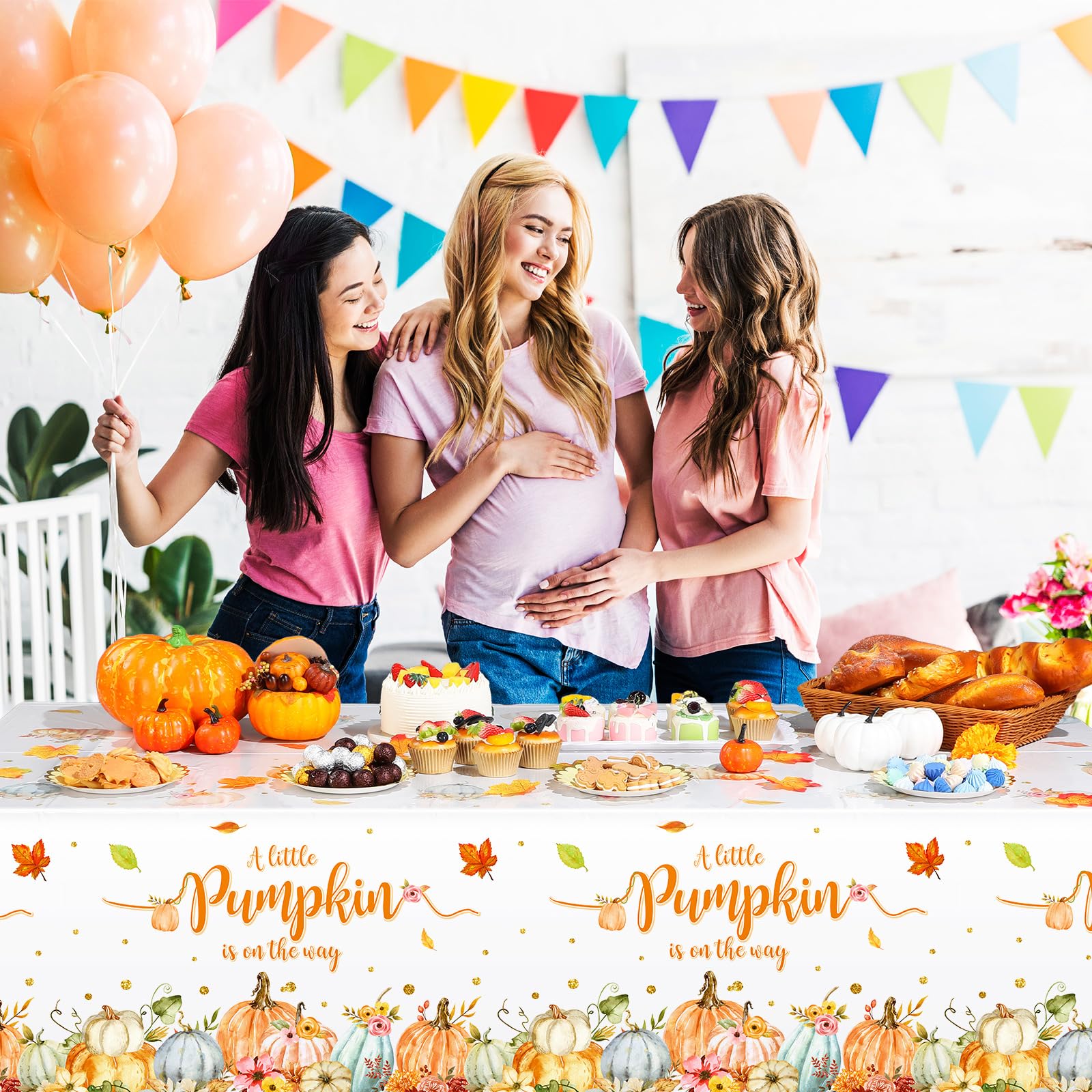 WovWeave Obrusy z małą dynią, jesienne, baby shower, dekoracje imprezowe dla chłopca, dziewczynki, mała dynia jest w drodze, pokrowce na stół na Święto Dziękczynienia, dynia, upominki, artykuły