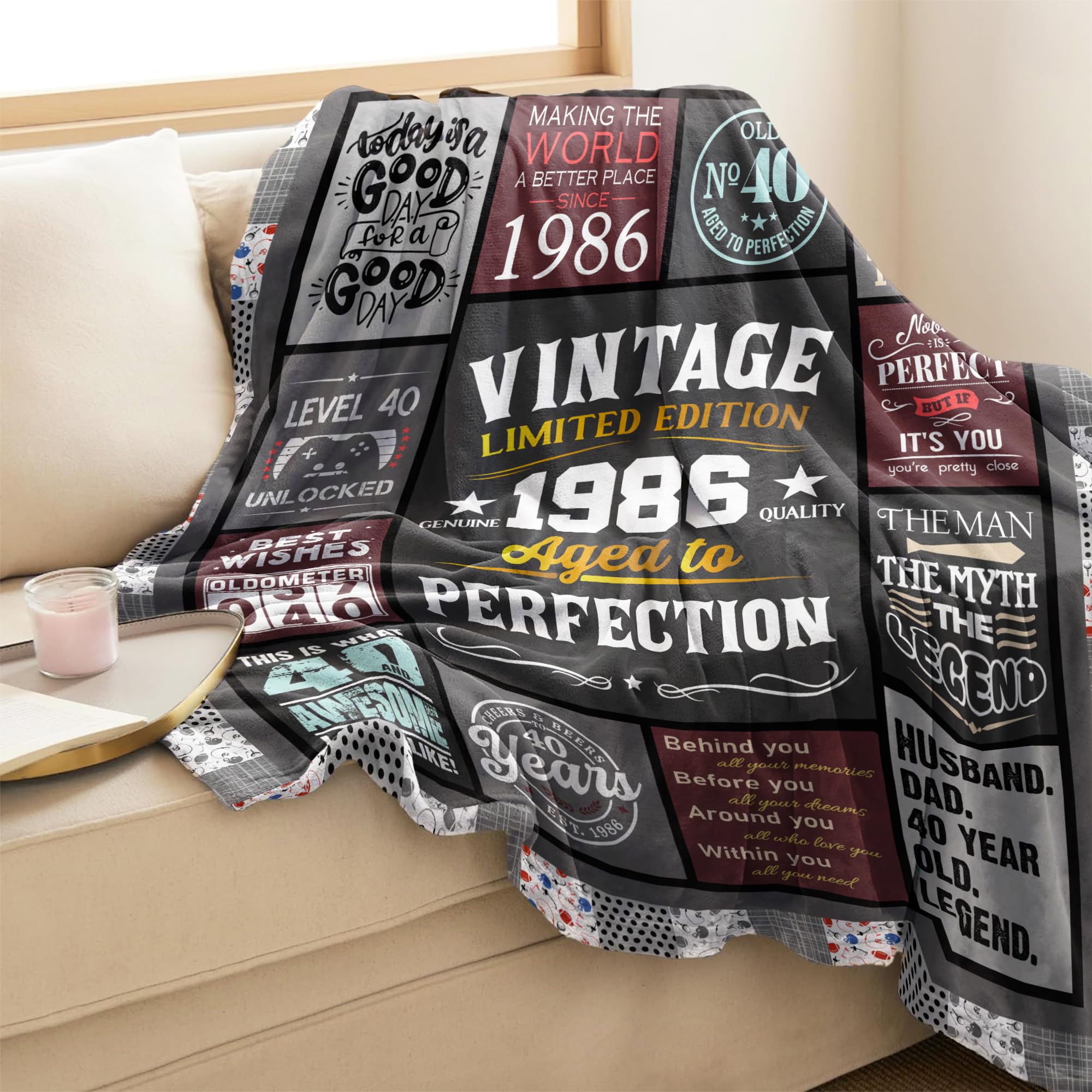 40th Birthday Gifts Men - 40 Year Old Gifts for Men - Turning 40 Gift for 40 Year Old Man - Funny Bday Gift for Male in Their 40s - 1986 40th Birthday Blanket 60" x 50"