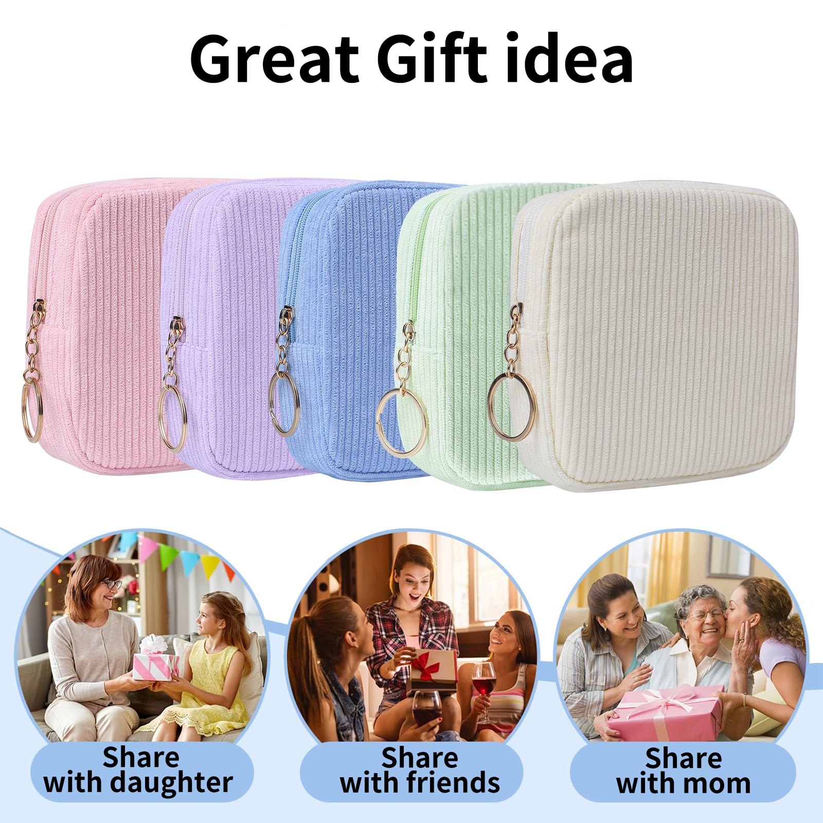 Bolsa de almacenamiento de servilletas sanitarias, bolsa de pana preppy para mujer, bonita bolsa de período portátil con cremallera, bolsa de almohadillas sanitarias para tampones para bolso, 5