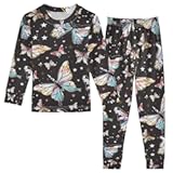 ALAZA Colorful Butterfly with Stars Pajamas Set Snug-fit Long Sleeve Sleepwear&comma;18 M