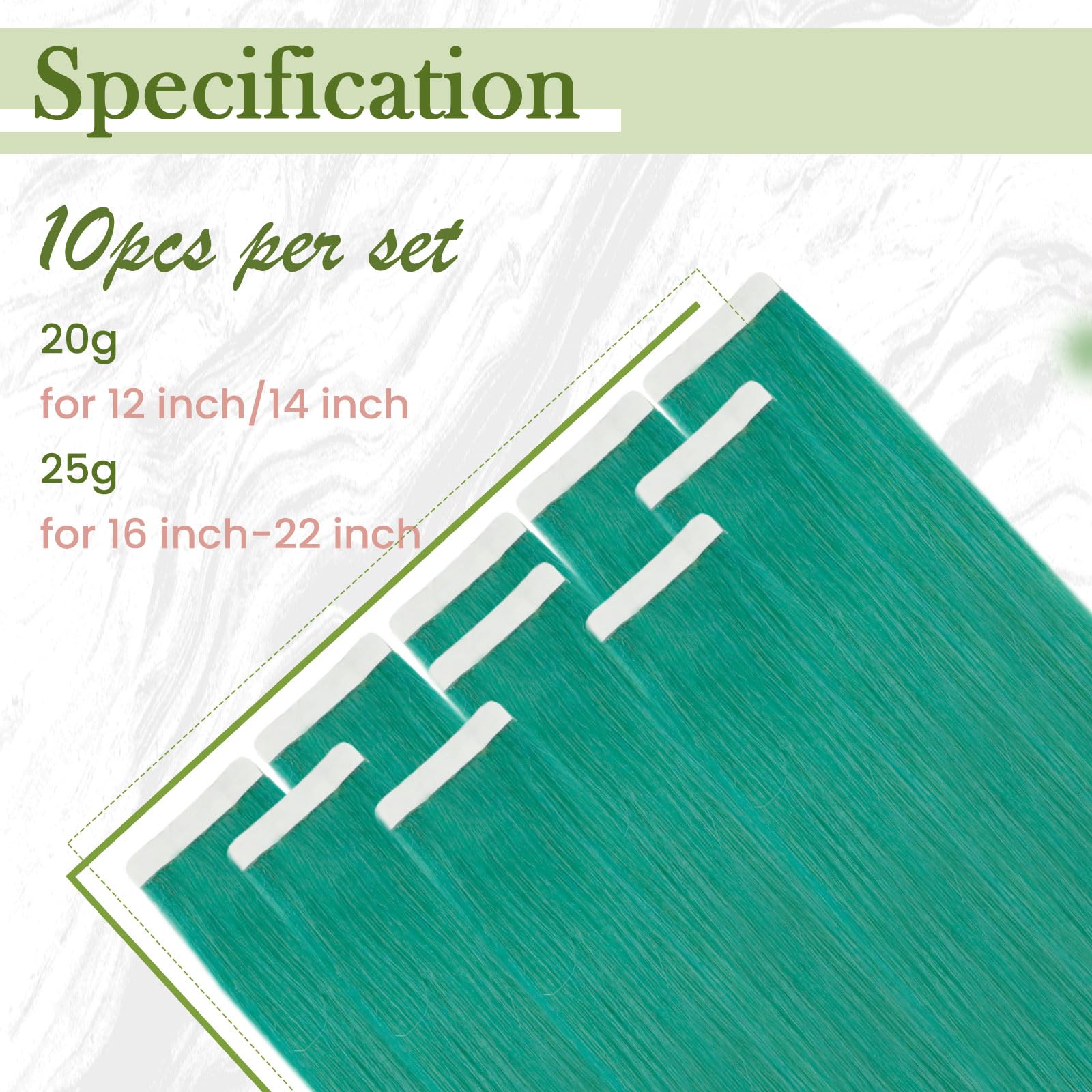 RUNATURE 16 Inch Tape in Hair Extensions Human Hair Teal Tape Hair Extensions Real Human Hair Green Invisible Tapes Hair 25 Gram - Image 4