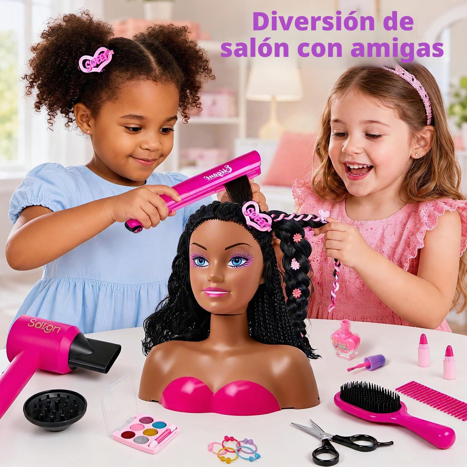 Tacobear Cabeza Muñeca para Peinar y Maquillar con Secador de Pelo Plancha Maquillaje Esmalte de Uñas Accesorios para Pelo Set Peluquería Busto Muñeca Juguete Niña Regalo 3 4 5 6 7 8 Años