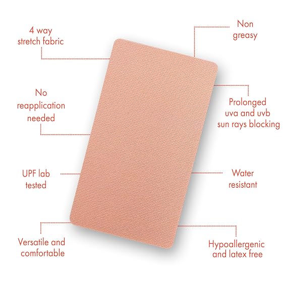 Sun Patches for Outdoor Activities, UV Protection, 5 Pack | Self-adhesive, flexible textile, also discreet enough to cover scars and tattoos.