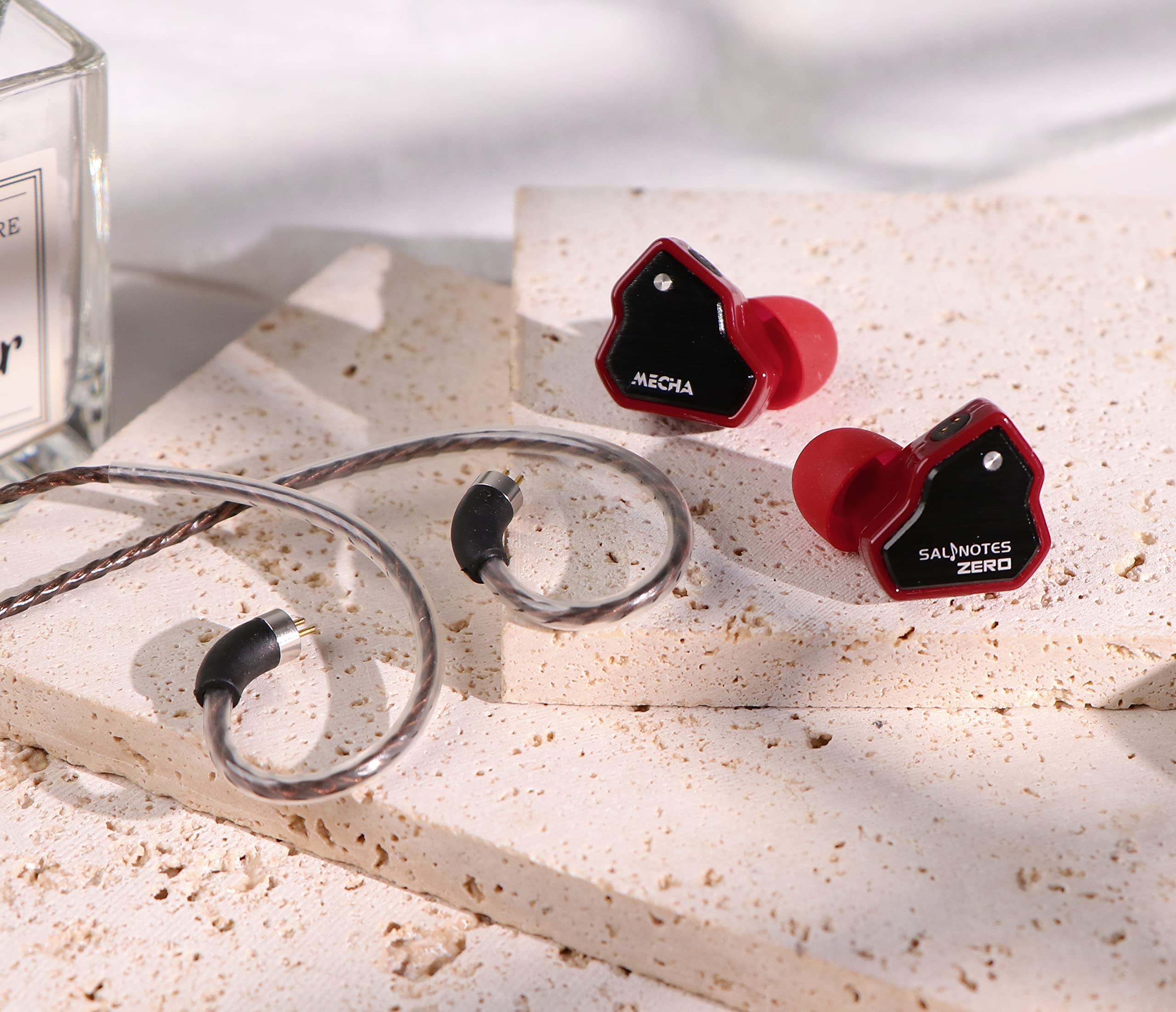 Linsoul 7Hz Salnotes Zero HiFi 10mm Micrófono intraural dinámico IEM con diafragma Compuesto de Metal, Placa Frontal de Acero Inoxidable, Cable OFC de 2 Pines (Rojo, con micrófono, Tipo C)