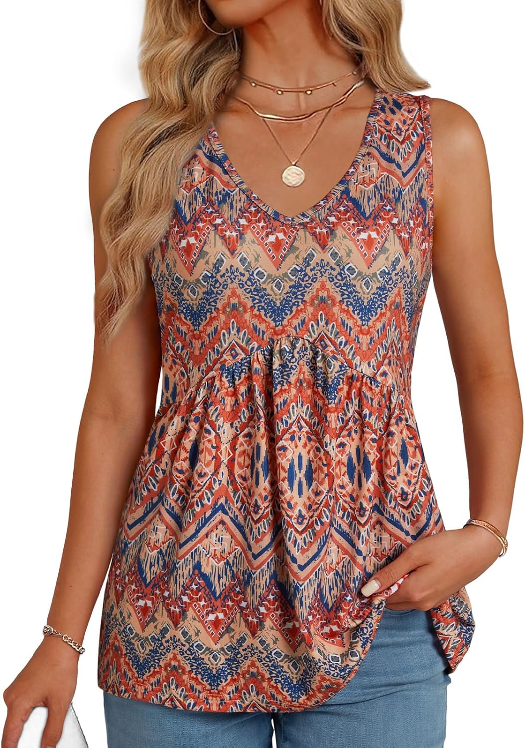 GKBK Womens Tank Tops V Neck Sleeveless Babydoll Tops Flowy Peplum Tops for Women Dressy Boho Chic Spring Summer Clothing