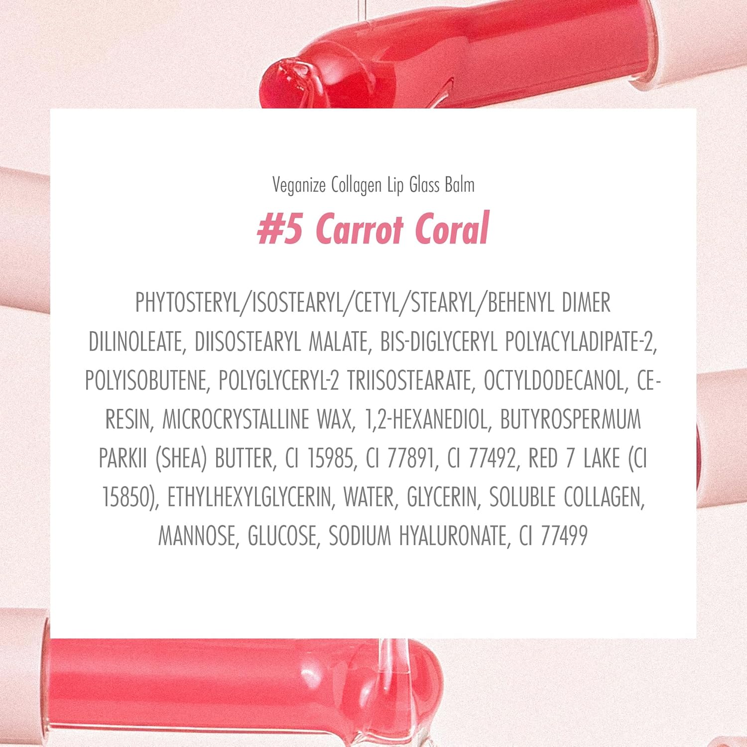 self beauty Veganize Collagen Lip Glass Balm - Hydrating Lip w/Hyaluronic Acid - Vegan Korean Lip Balm Moisturizing Lip Care – Lip Gloss Repair for Dry Cracked Lips 0.06 oz (#5 Carrot Coral) - Image 9