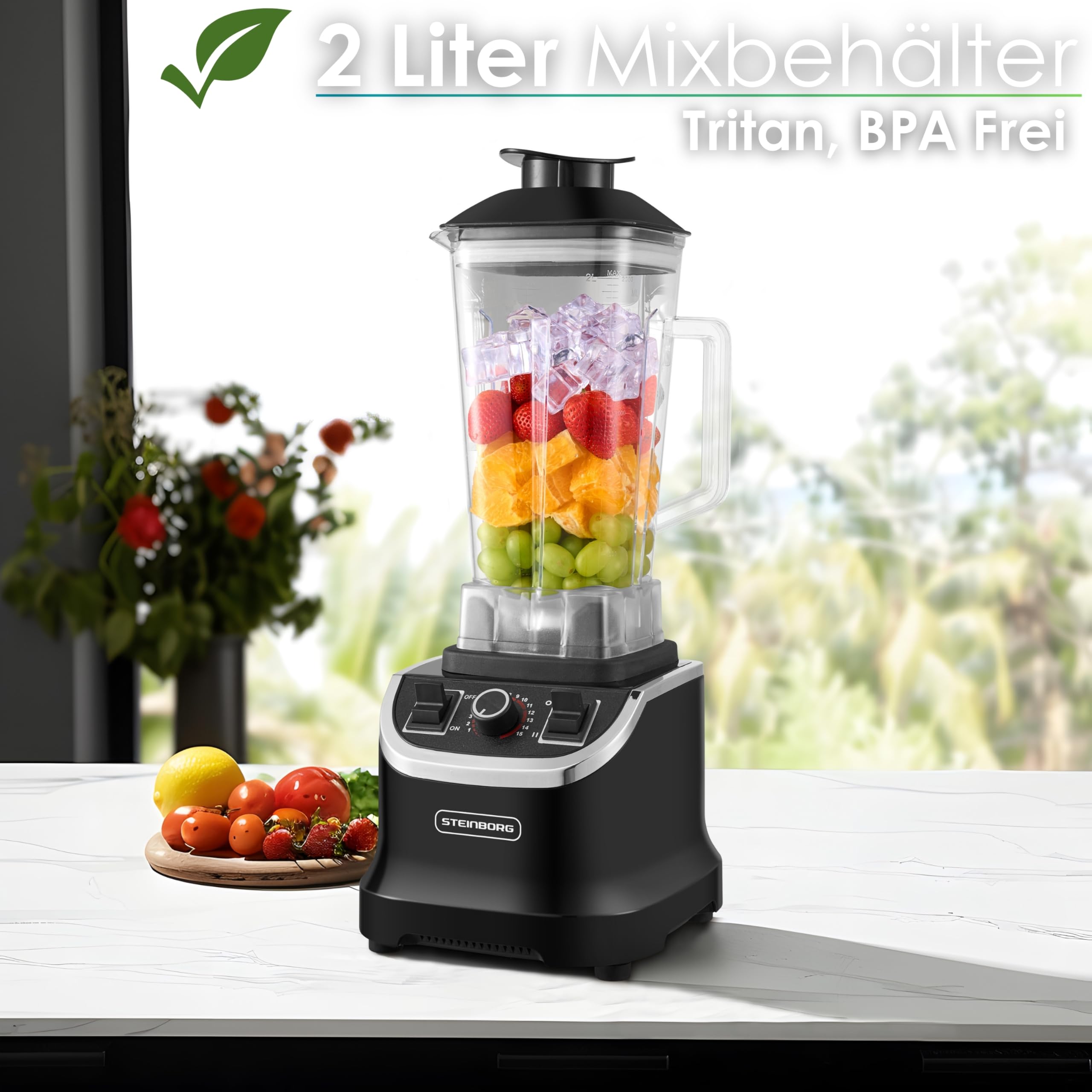 Hochleistungsmixer Professioneller Standmixer 2L BPA Frei Smoothie Maker Gastro Universalmixer Power Profi Mixer Küchenmixer Blender Multifunktionsmixer Multi Zerkleinerer 1.500W 28.000 U/min.