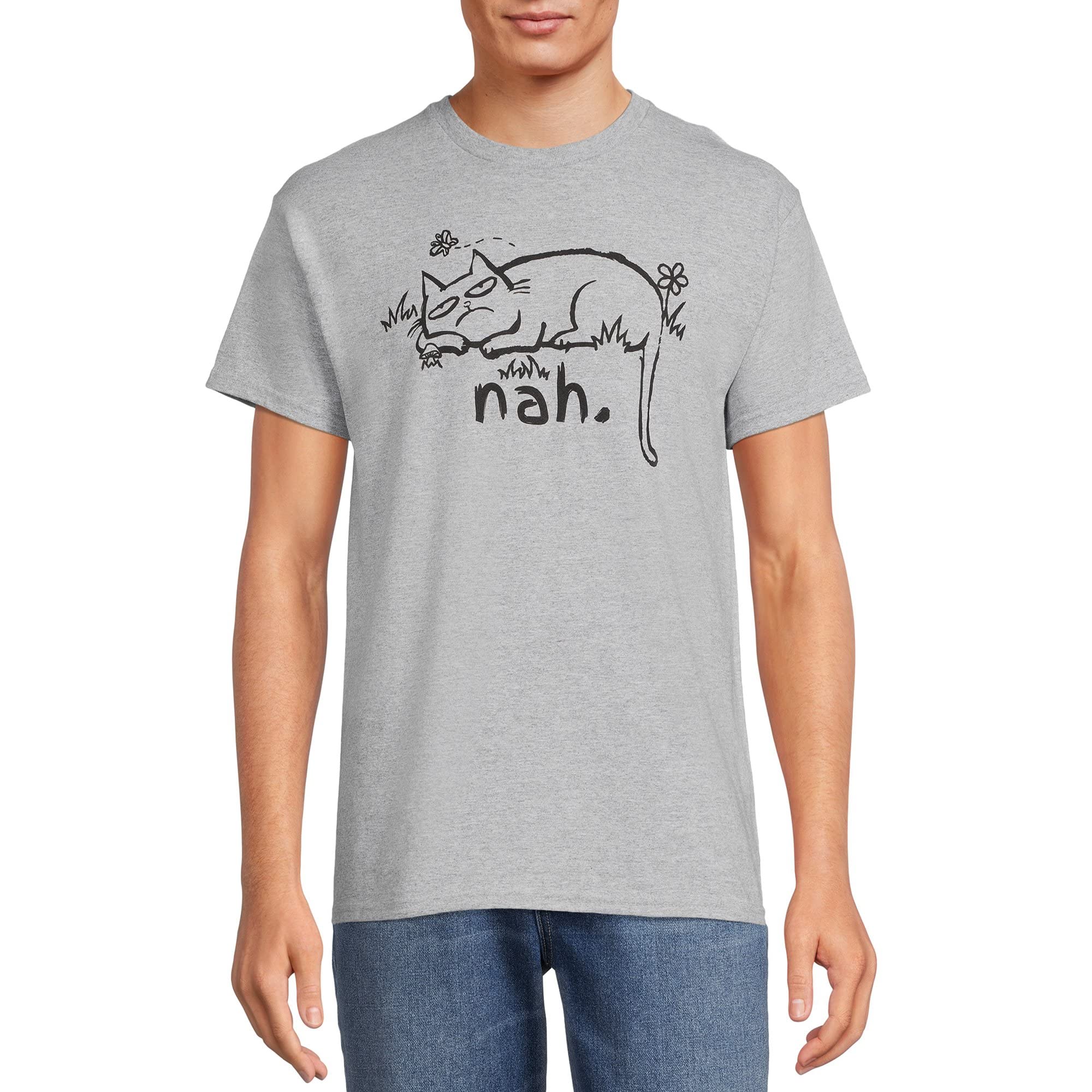 ODM Nah Cat Grey Graphic T-Shirt (as1, Alpha, x_l, Regular, Regular, X-Large)