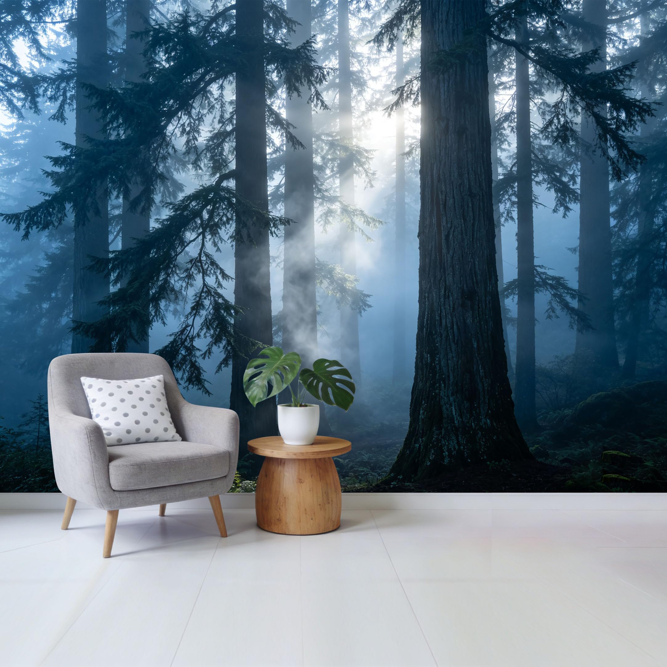 Qzlithotic Yq2605250117 Custom Size Wall Mural Misty Forest Landscape Sunbeams Pine Trees Nature View Selfadhesive Wall Fabric Removable Wallpaper For Home Office Decor