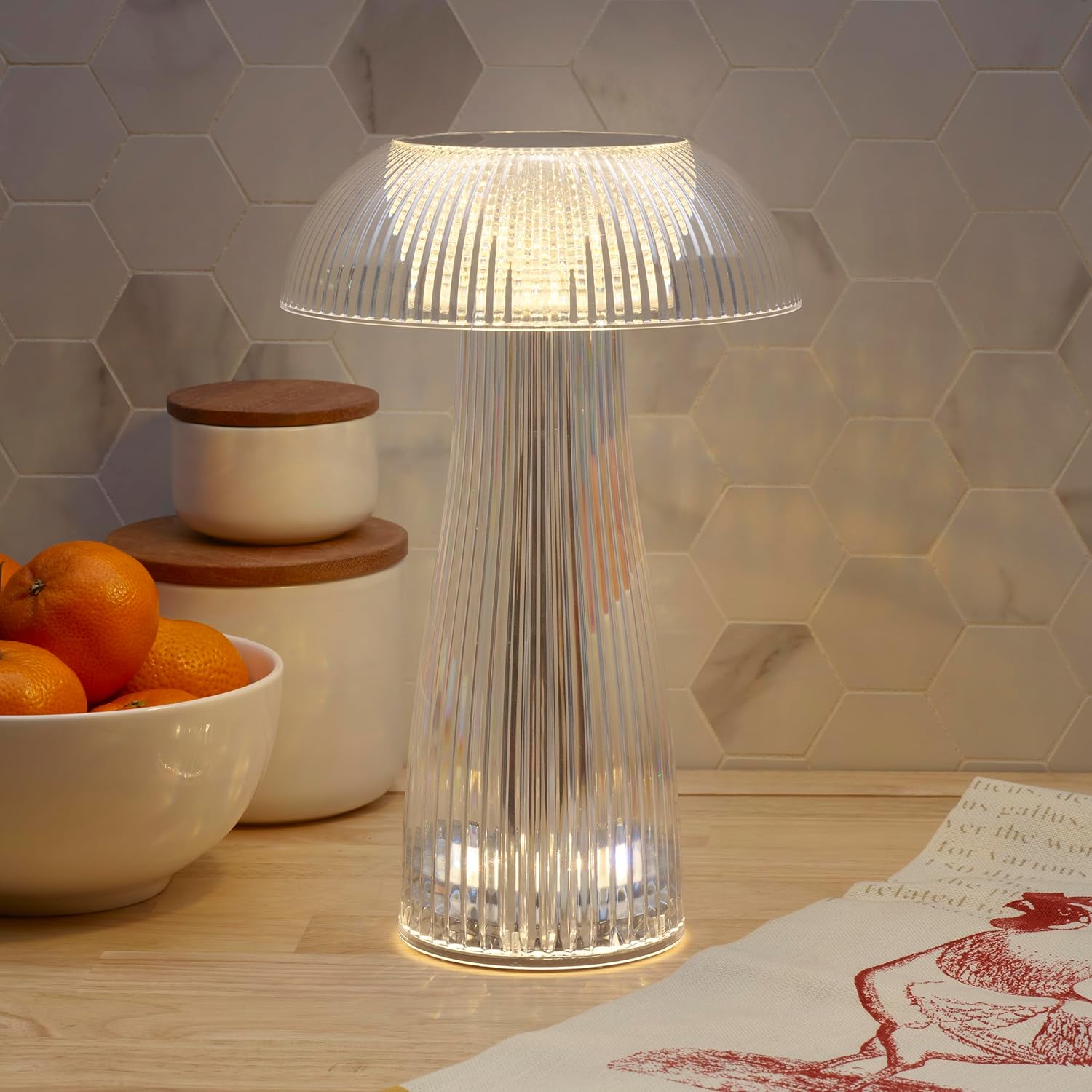 Mikasa Clear Acrylic Mushroom LED Rechargeable Cordless Lamp, 6.9x6.9x10.2 Inch