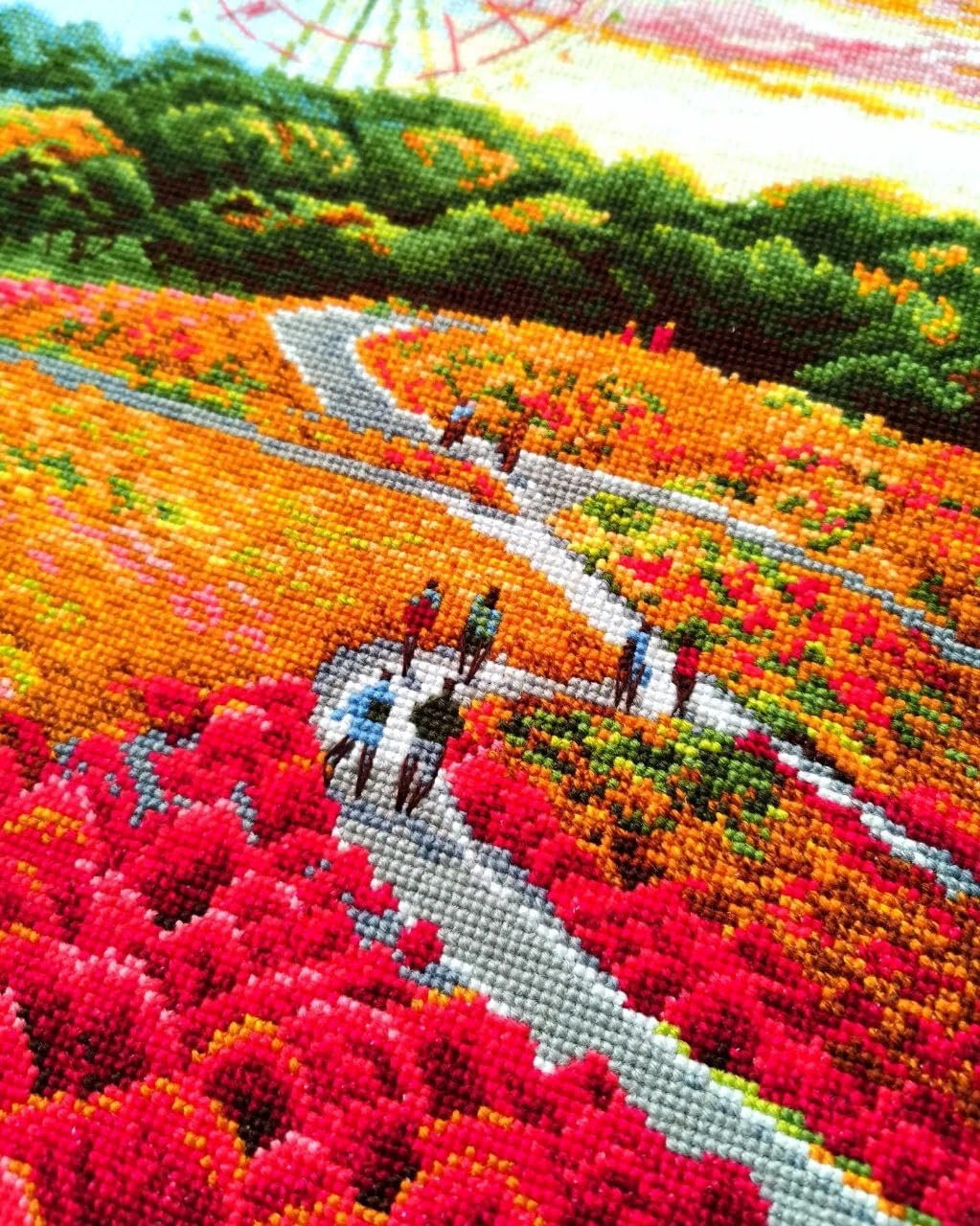 RIOLIS - Hitachi Seaside Park 2130, Cross Stitch Kits 11¾" x 15¾", Cross Stitch Kits for Beginners & Advanced, Crossstitching Kit Adult, Embroidery Counted Stitching Kit