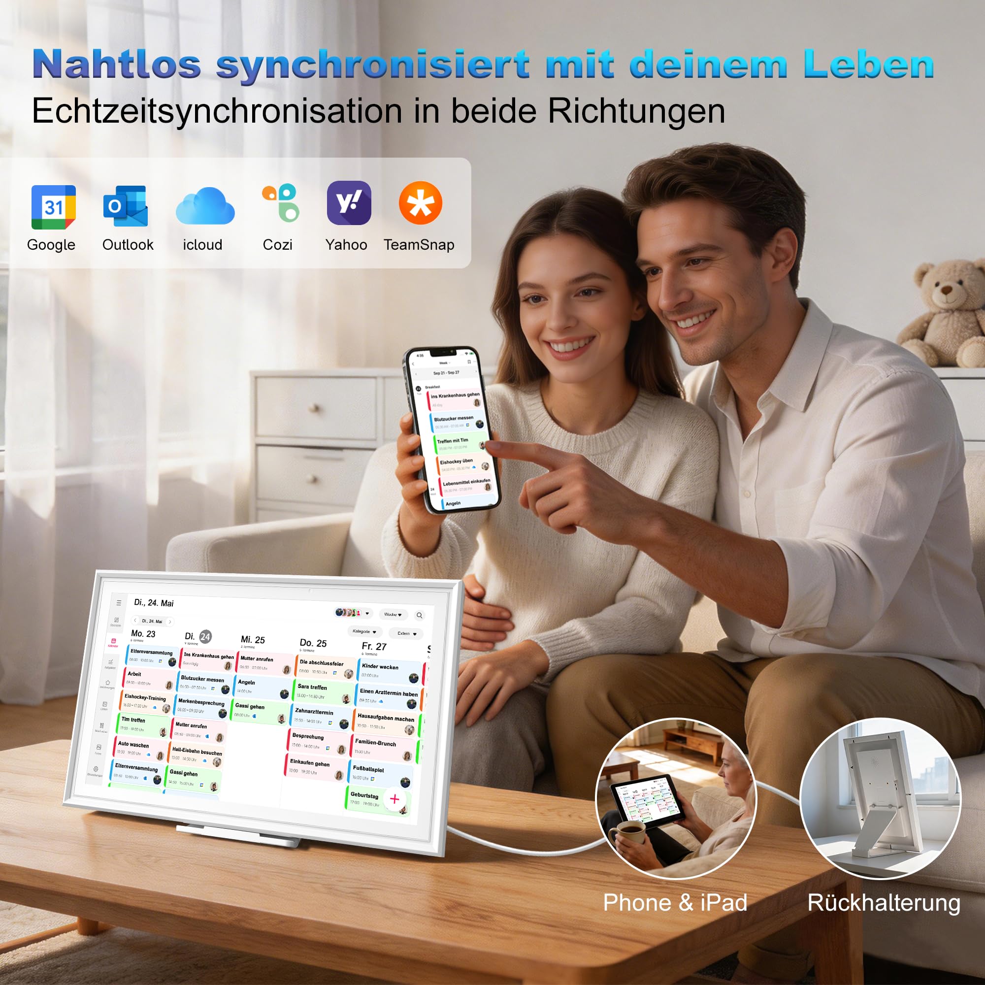 15.6 Zoll Digitaler Kalender Wand – 1920 * 1080 FHD Digitaler Wandkalender Familienplaner Intelligenter, 32GB Speicher, Wand/Desktop/Touchscreen, WiFi 6, Elektronischer Wandkalender