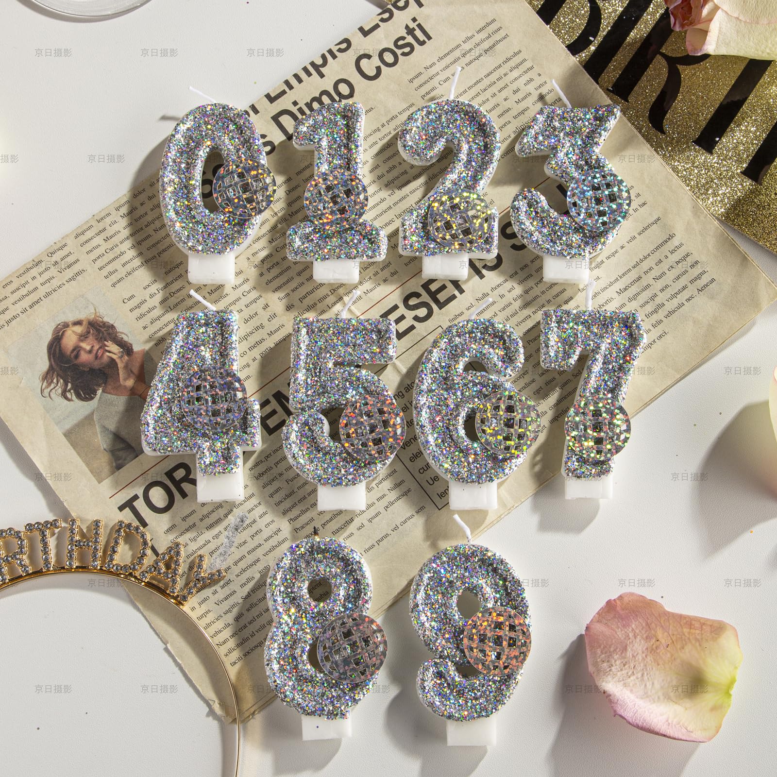 Geburtstagskerzen, Zahl 1 Kerze für den ersten Geburtstag für Mädchen/Jungen, Kerzen zum 1. Geburtstag mit holografischer farbiger Discokugel, 8 cm, Kerze für den ersten Geburtstag