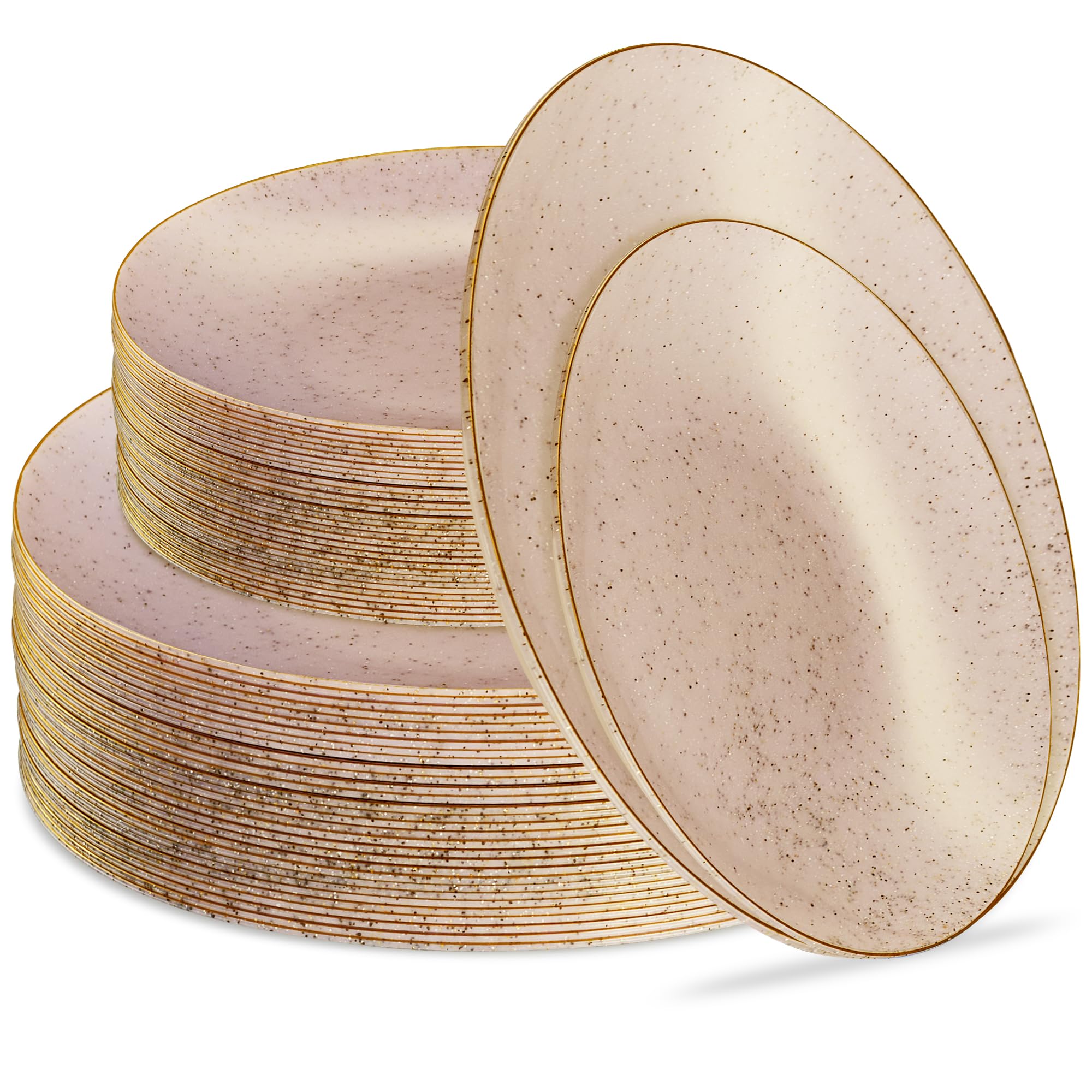 PLASTICPRO 64 Pack Elegant Disposable Plastic Plates Combo Set Includes 32 Dinner Plates and 32 Salad Plates Heavy Duty Fancy Party Plates Pink