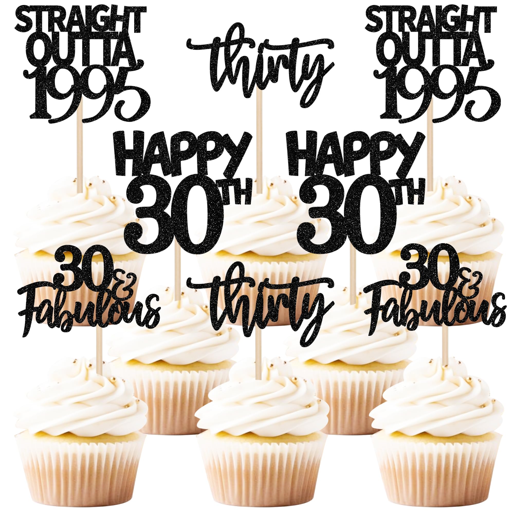 Birthday Cake Decorations 24 PCS Happy 30th Birthday Cupcake Toppers ...