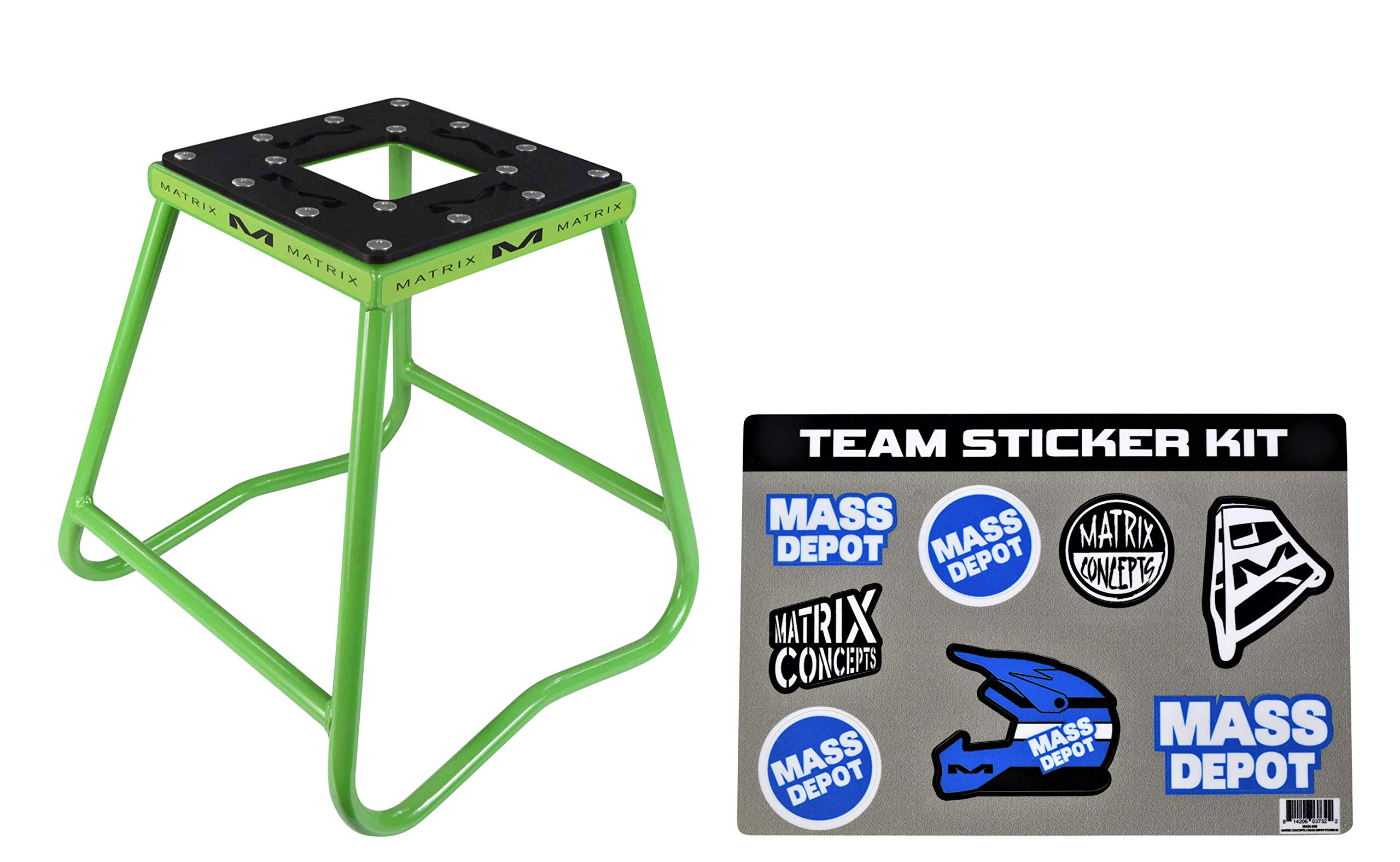 Matrix Concepts C1 Steel Stand Durable Carbon Steel Tubing with Anti-Rock Design for Off-Road, Motocross, & Supercross Includes Sticker Pack (Green)