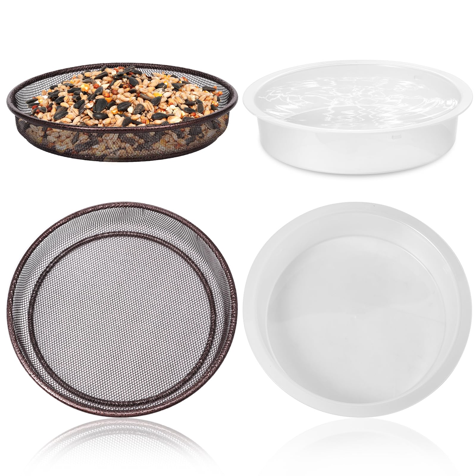 4Pcs Metal Round Bird Feeders Tray Kit Versatile Easy to Clean Wild Birds Seed Feeder Tray Solid Feeding Mesh Accessory for Most Bird Feeder Station