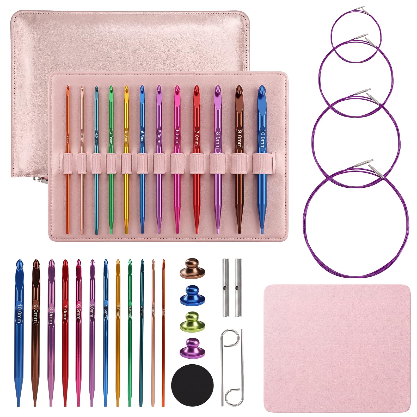 Yallmie 12PCS Agujas de Ganchillo,Juego Agujas Ganchillo de Aluminio, Agujas de Ganchillo Multicolor Establece Agujas de Tejer 3 mm-10 mm en Una Bolsa Ganchos de Ganchillo para Tejer Manualidades