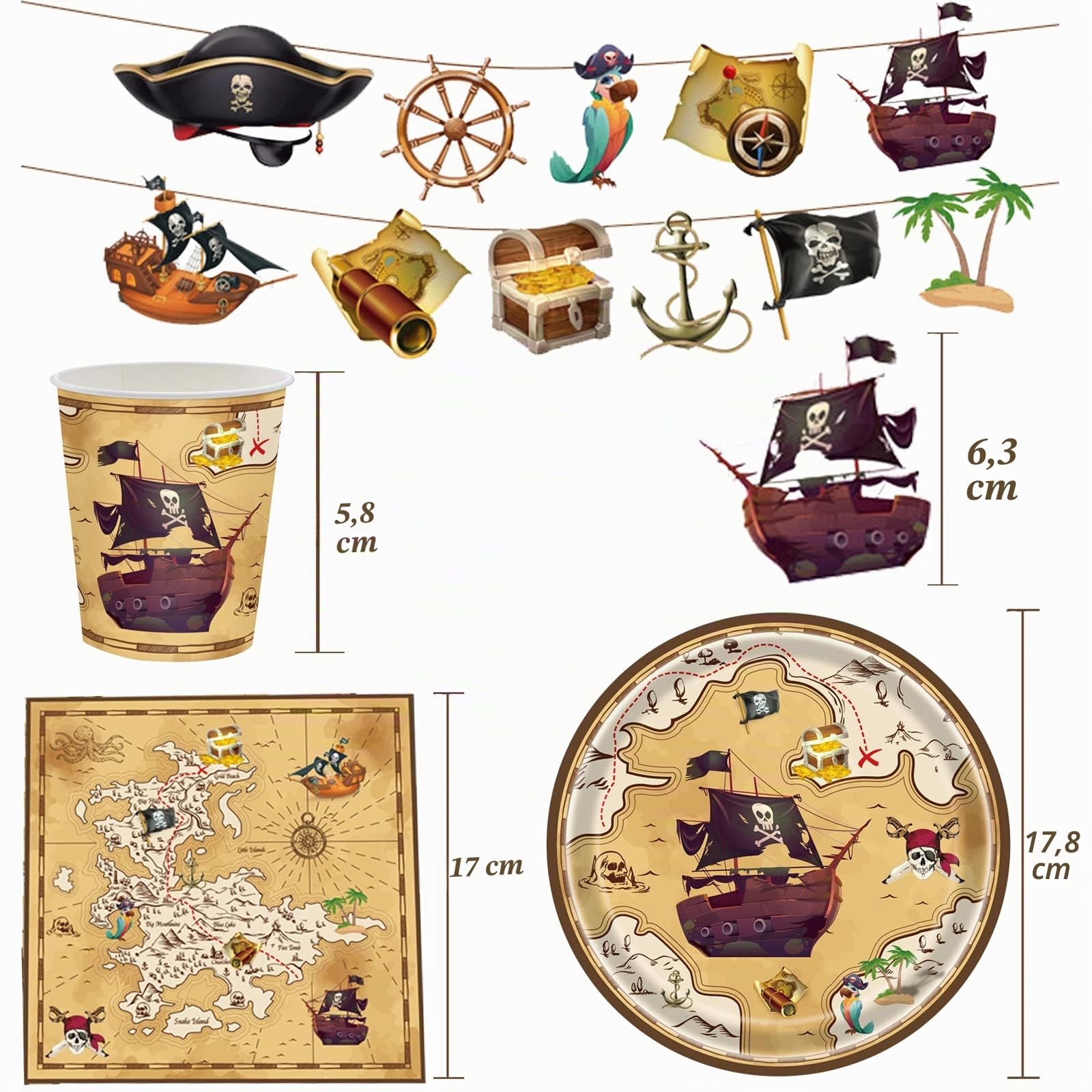 Pirate Décoration Anniversaire, Vaisselle Pirate Fête D'Anniversaire