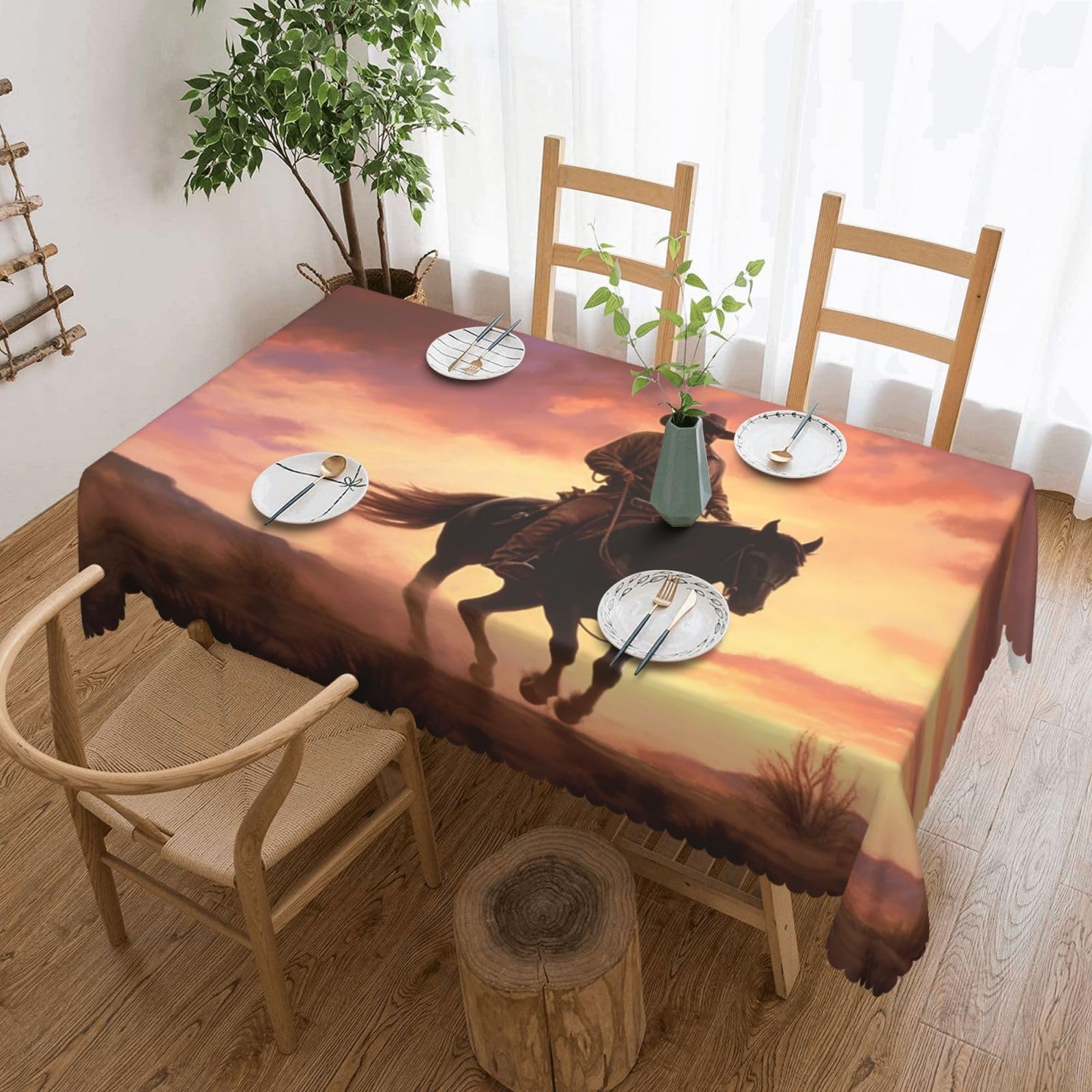 FodPand Cowboy West Tablecloths for Rectangle Tables 54 x 72 Inch - Reusable Washable Dining Table Clothes - Stain and Wrinkle Resistant Decorative Fabric Table Cover for Wedding