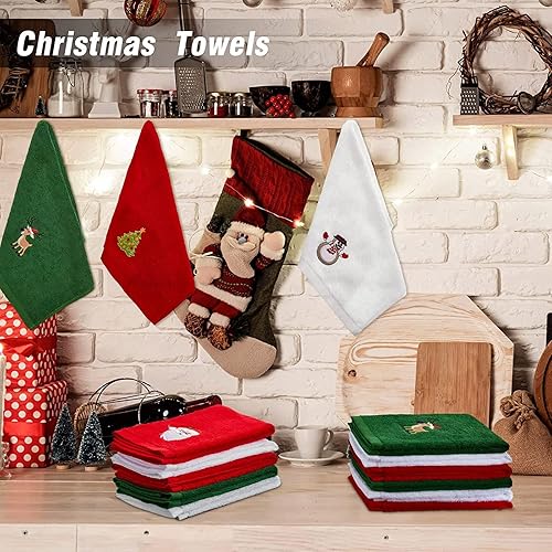 Miniatura 10 de Tatuo 6 toallas de mano decorativas de Navidad bordadas con Papá Noel, reno, muñeco de nieve, árbol de Navidad, toallas de tela para el hogar,