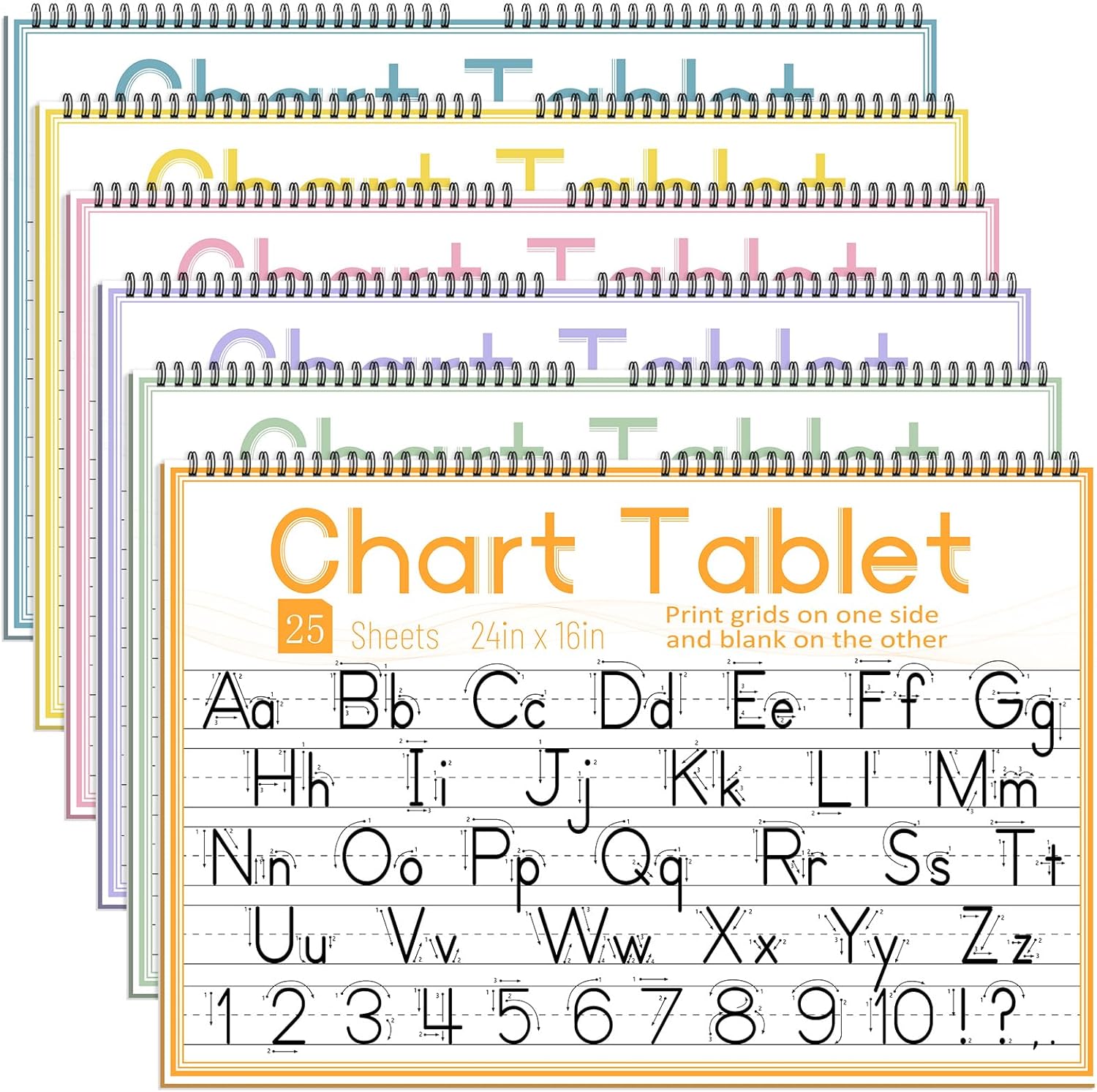 Feifeiya 6 Pcs Anchor Lined Colored Chart Tablet Lined Chart Paper for Teachers Assorted Colors Ruled Manuscript Charts Tablet 24 x 16 Inches, 1-1/2 Inch Ruled Long Way, 25 Sheets