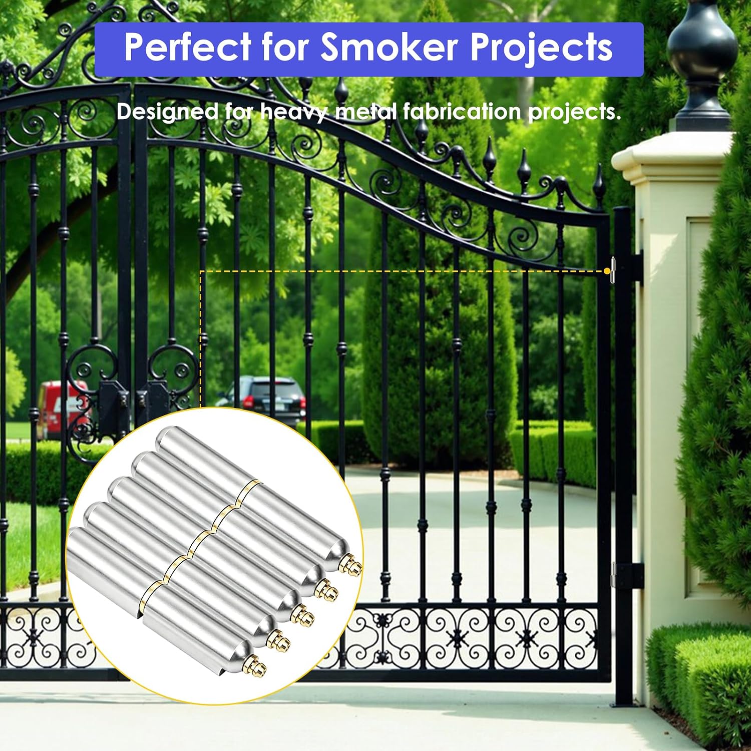 5 Pack 4" Weld-On Bullet Hinges, Heavy Duty Carbon Steel Barrel Hardware for BBQ Smokers, Trailer Ramps, Swing Gates, Metal Doors and Welding Projects