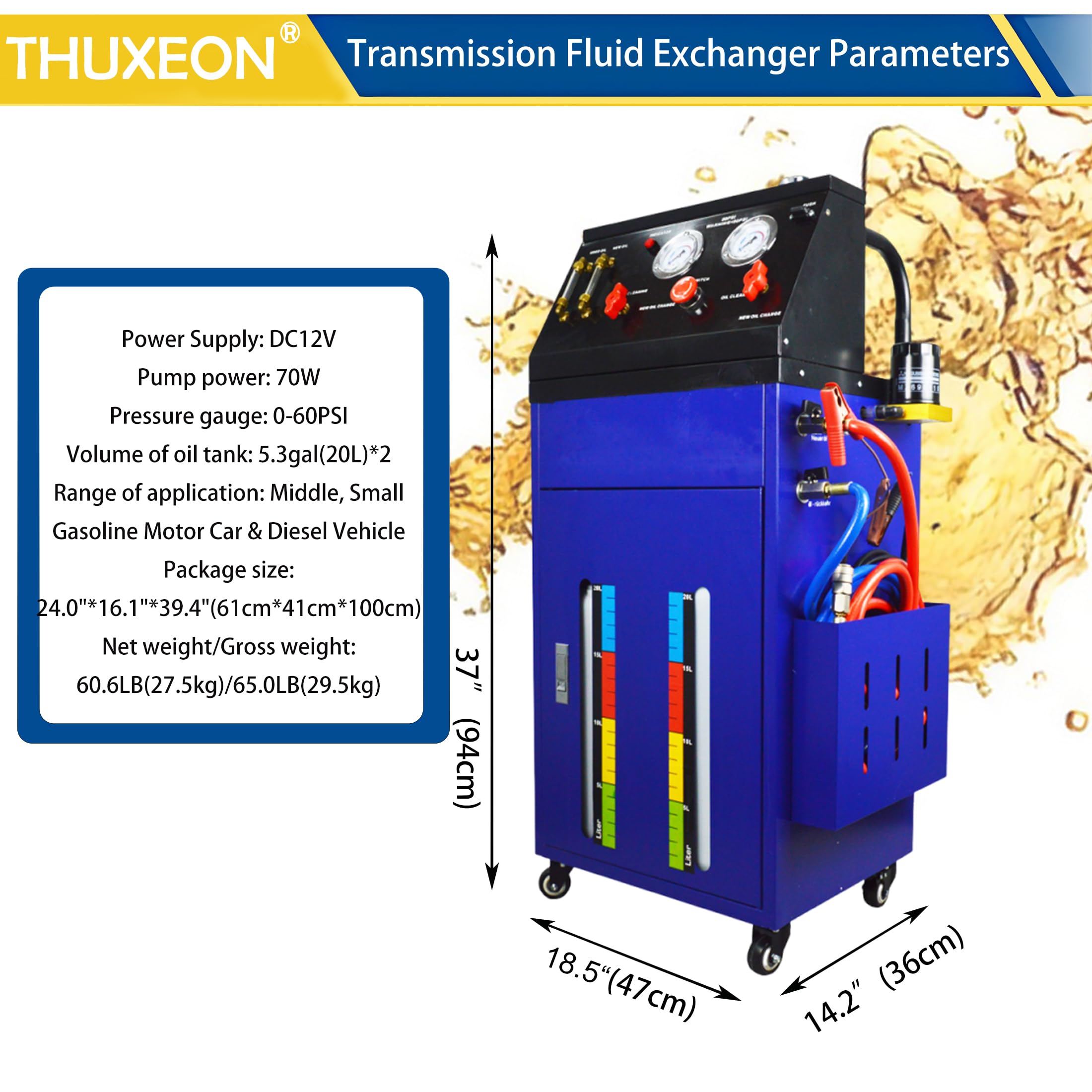 THUXEON Transmission Fluid Exchanger DC12V Auto Oil Flush Machine - Complete Flush System w/Auto Flow Control & Equal Exchange for Small/Medium Vehicles