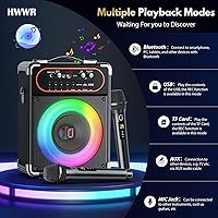 Vista 5 de Máquina de karaoke con 2 micrófonos, altavoz de karaoke portátil Bluetooth 5.3 para eventos al aire libre, reuniones y fiestas, sistema PA
