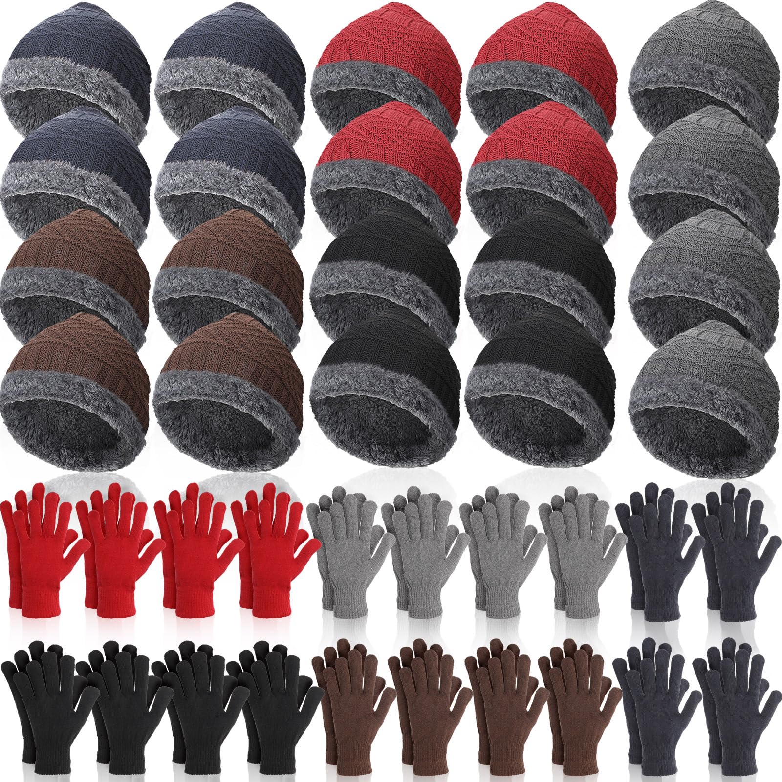 40/110 Pcs Winter Hats and Gloves Bulk for Men Women Fleece Lined Beanie & Glove Set Unisex Hats Gloves for Homeless-image-38