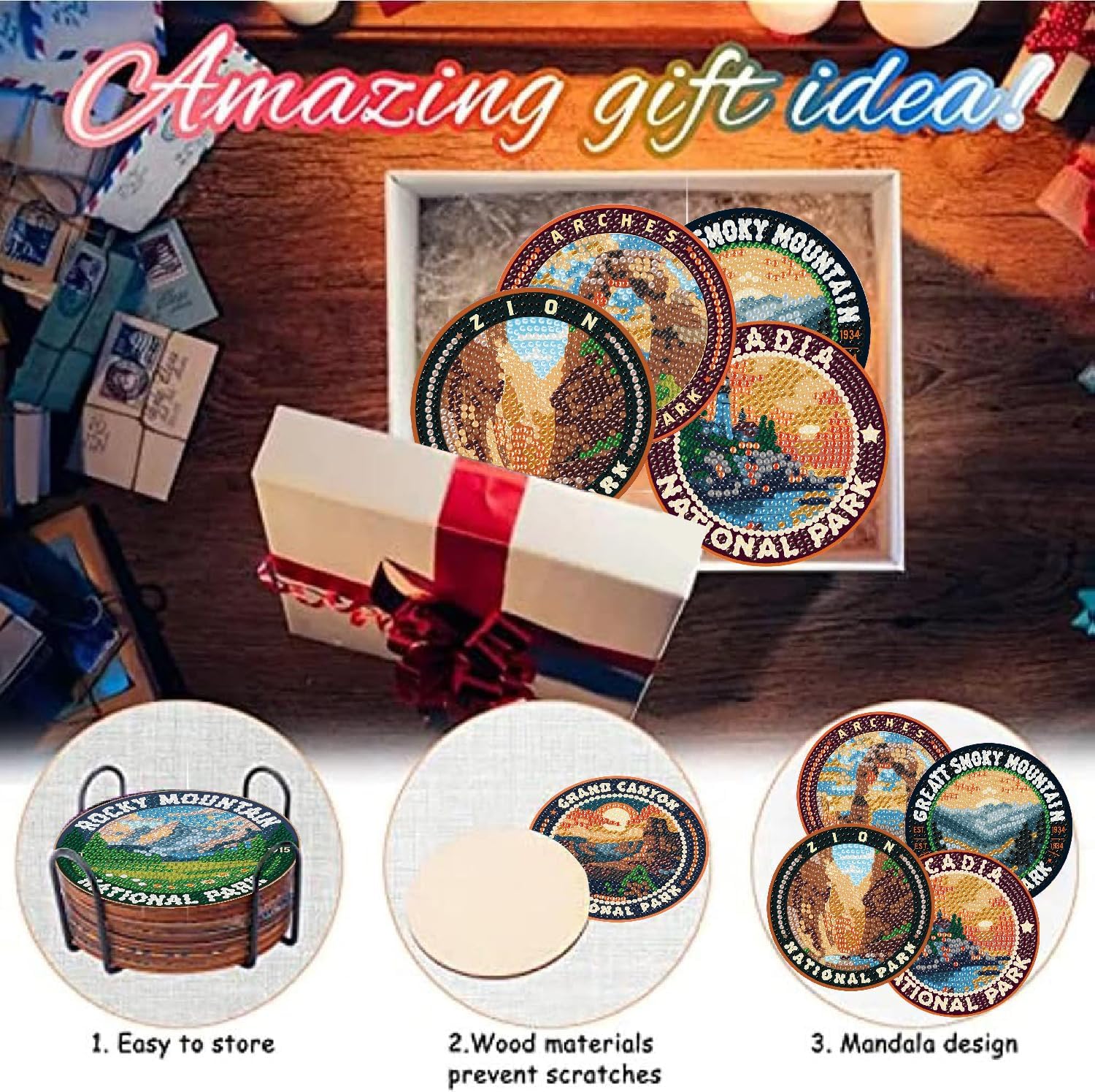 8 Pcs National park Diamond Art Coasters Kits,Diamond Painting Coasters ﻿ ﻿ image 5