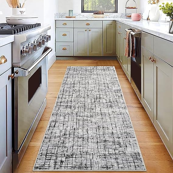COZYLOOM Washable Runner Rug 2x6 Runner Modern Rug Non Slip Kitchen Rug Abstract Farmhouse Low Pile Entryway Rug Soft Bathroom Rugs Stain Resistant Carpet for Bedroom Hallway Laundry 2'x6' Grey