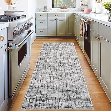 COZYLOOM Washable Runner Rug 2x6 Runner Modern Rug Non Slip Kitchen Rug Abstract Farmhouse Low Pile Entryway Rug Soft Bathroom Rugs Stain Resistant Carpet for Bedroom Hallway Laundry 2'x6' Grey
