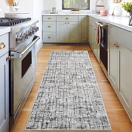 COZYLOOM Washable Runner Rug 2x6 Runner Modern Rug Non Slip Kitchen Rug Abstract Farmhouse Low Pile Entryway Rug Soft Bathroom Rugs Stain Resistant Carpet for Bedroom Hallway Laundry 2'x6' Grey
