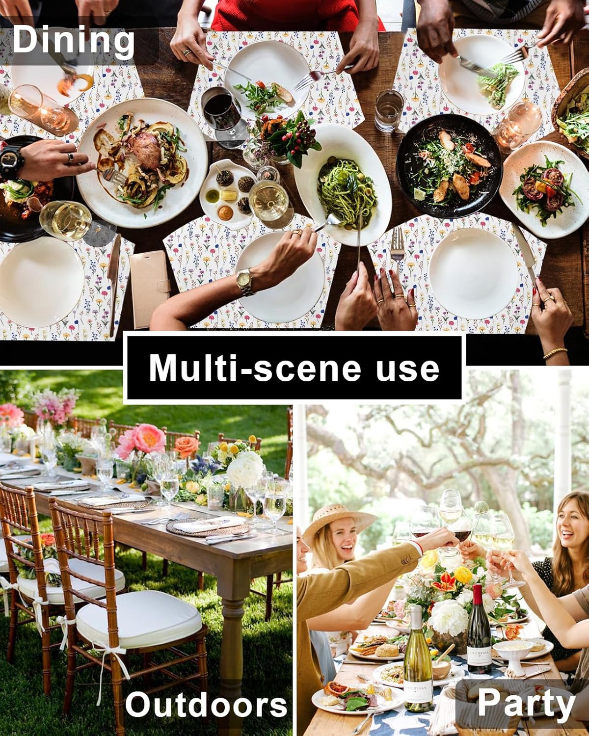 Round Table Placemats Set of 6 Watercolor Plant Plants Flower Printing Wedge Shaped Placemats Non-Slip Heat Insulation Table Mats Durable Wipeable Placemats for Round Tables Party Decor