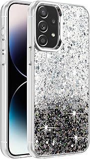 جراب حماية شفاف ولامع مزين بالجليتر مع إطار من البولي يوريثين المقاوم للحرارة الناعم وغطاء خلفي صلب للنساء والبنات لموبايل سامسونج جالاكسي A52 و52S من دلع موبايلك، أبيض وأسود