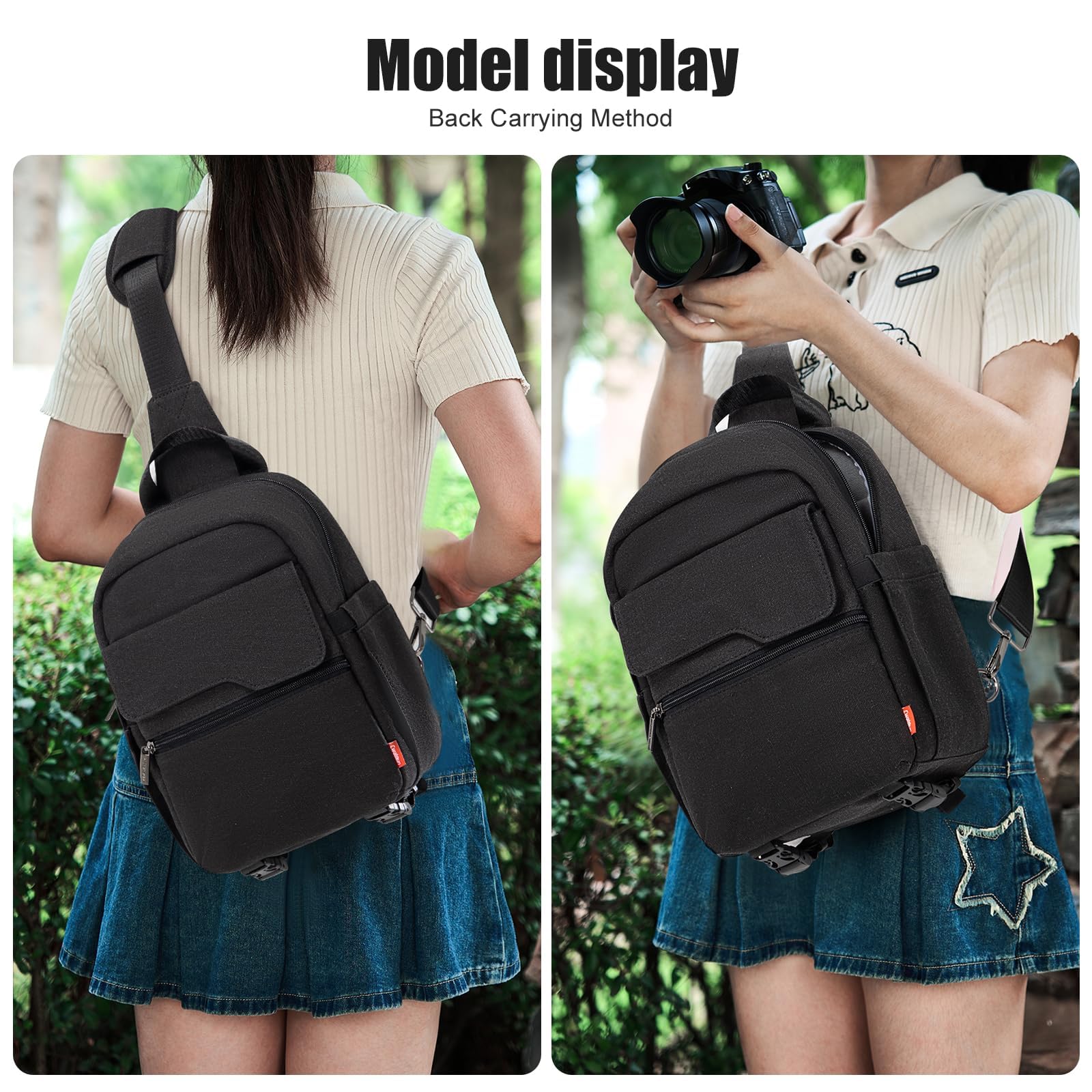 Cwatcun Borsa per fotocamera, borse impermeabili per fotocamera Borsa a tracolla grande, borsa per fotocamera per SLR, SLR/DSLR, fotocamera compatta, fotocamera di sistema e accessori, Nero,L