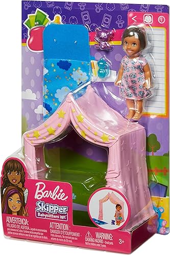 Miniatura 6 de Barbie Skipper Babysitters Inc. - Juego para dormir con muñeca pequeña, tienda de campaña y saco de dormir