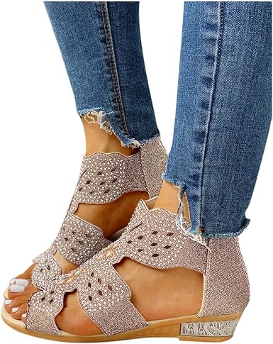 Amazon.com: Sandalias de plataforma para mujer, sandalias romanas con  cristales huecas, cómodas, bohemias y diamantes de imitación para  exteriores : Ropa, Zapatos y Joyería