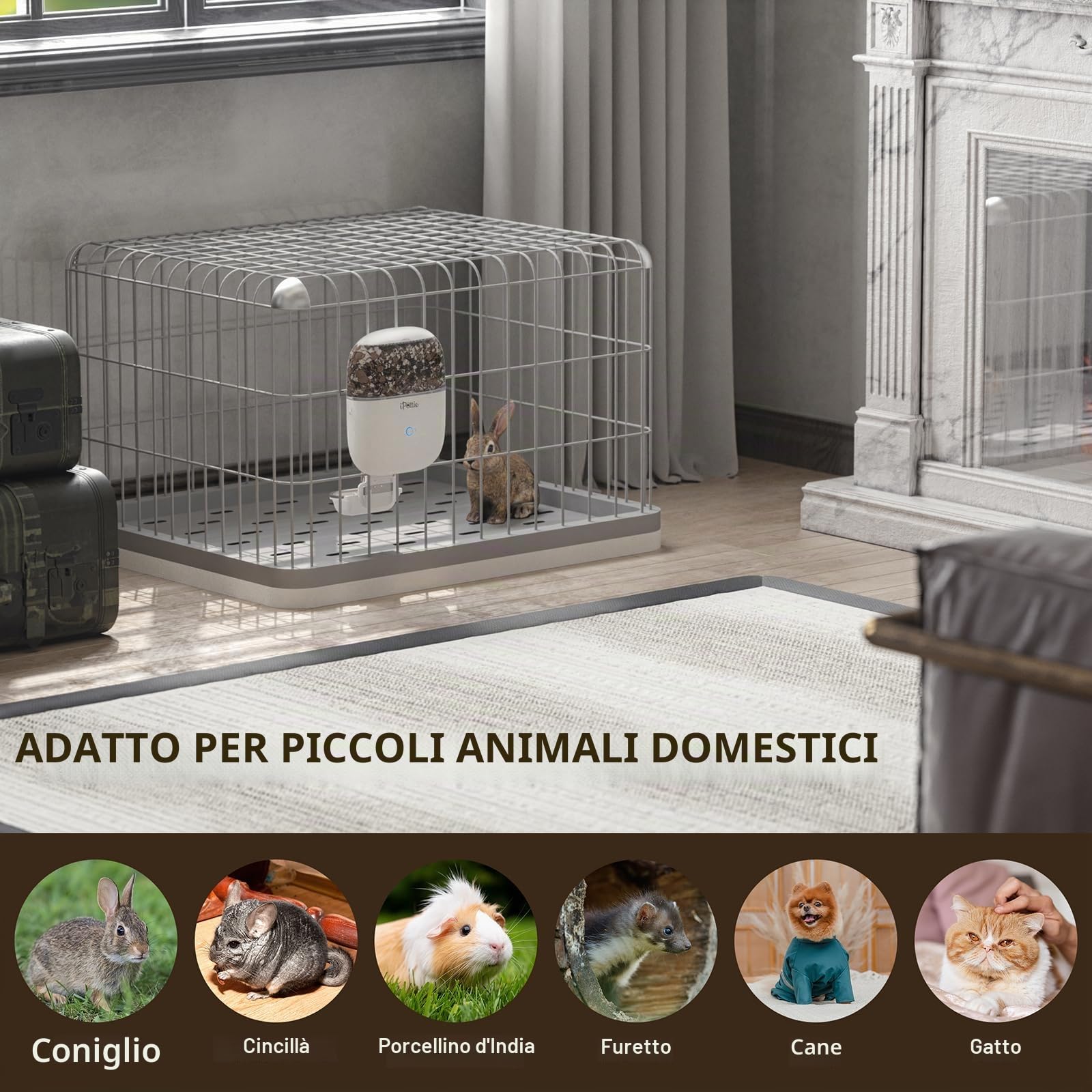 iPettie Alimentatore intelligente WiFi da appendere per conigli, gatti, cani e criceti, perfetto per negozi di animali, controllo remoto e porzioni, alimentazione temporizzata, capacità 1757,7 g,