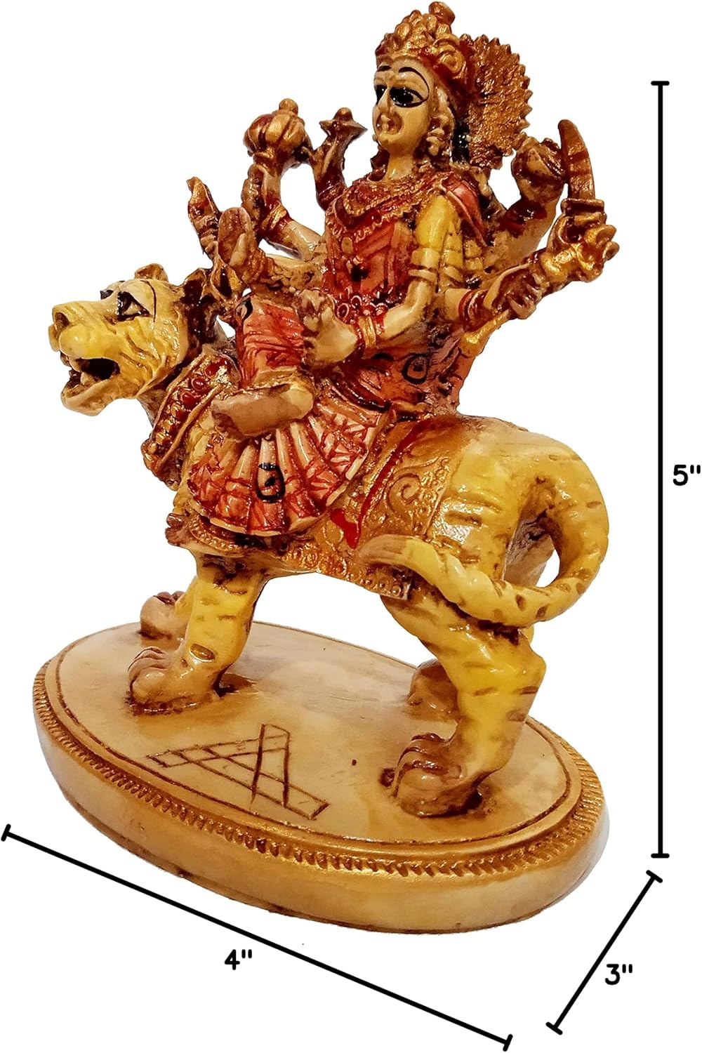 Purpledip Resin Idol Goddess Sherawali Durga: Stone Finish Statue for Home Temple (11640)