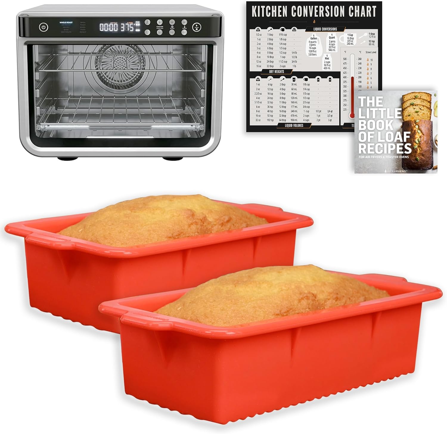 INFRAOVENS Air Fryer Silicone Loaf Pans for Baking, Non-Stick Bread Cake Pan for Ninja Foodi XL Pro DT200, Double Oven with FlexDoor DCT400, Prestige Smart XL, Toaster Oven Bakeware Sets, BPA Free