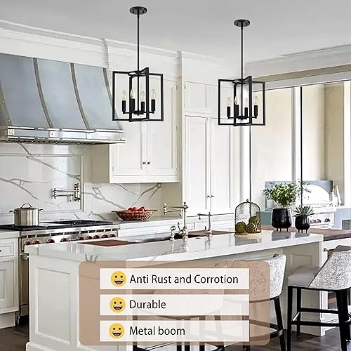 Miniatura 7 de Paquete de 2 lámparas rústicas de 4 lámparas colgantes para isla de cocina y granja, con marco de metal con acabado negro para entrada, comedor,